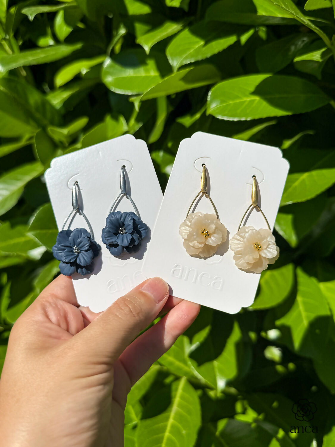 Sculpted Flower Drop Earrings with Gold Hook in Ivory