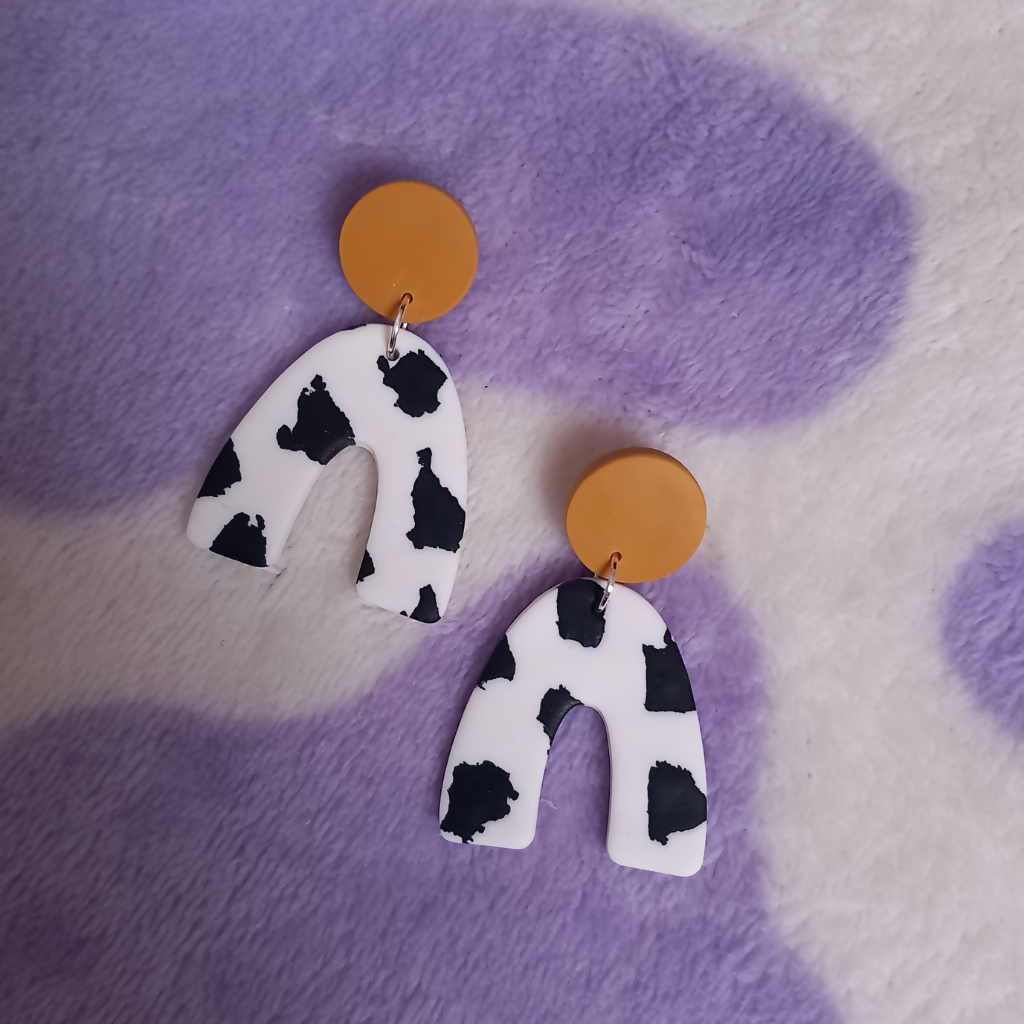 Polymer Clay Cow Print Arch Earrings