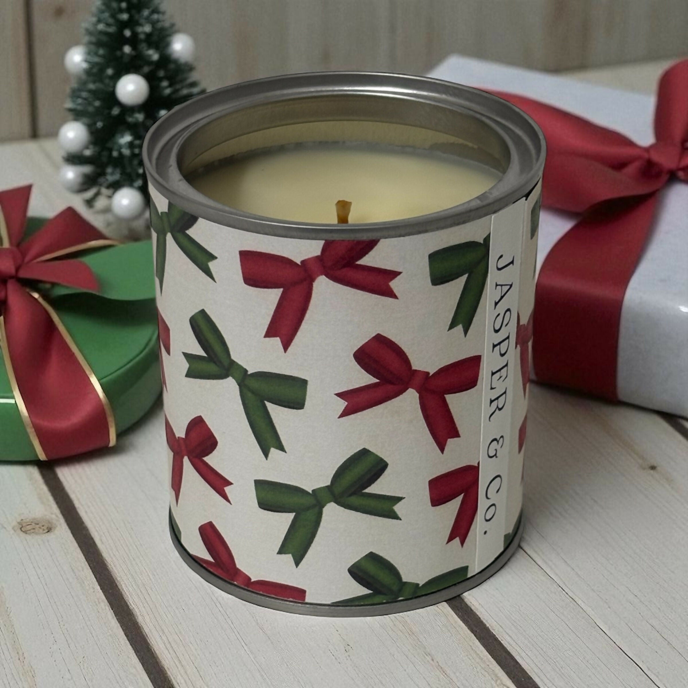 Christmas Bows Candle Tin