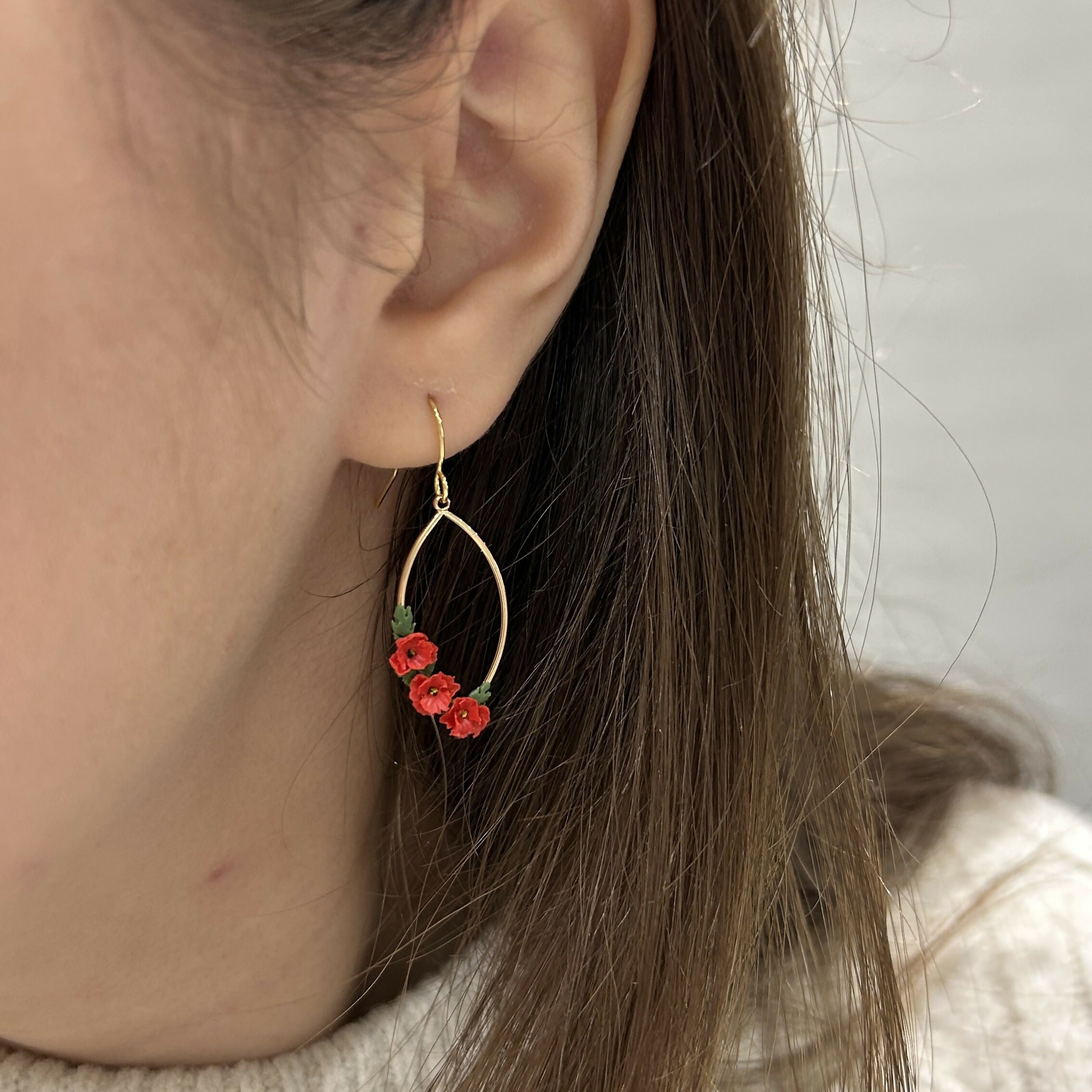 Red Poppy Flower Earrings