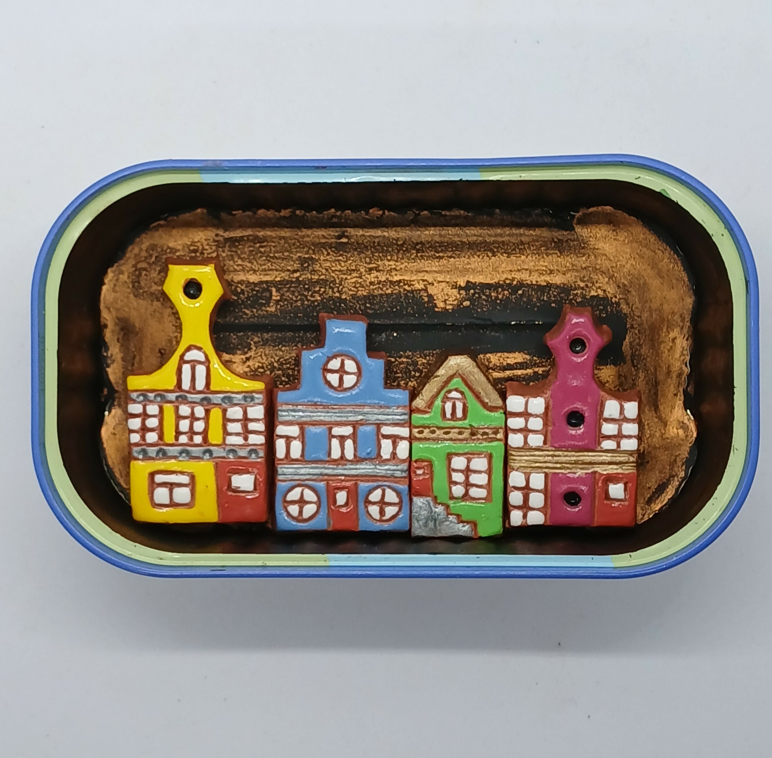 Colourful Dutch House Row Metal Tin