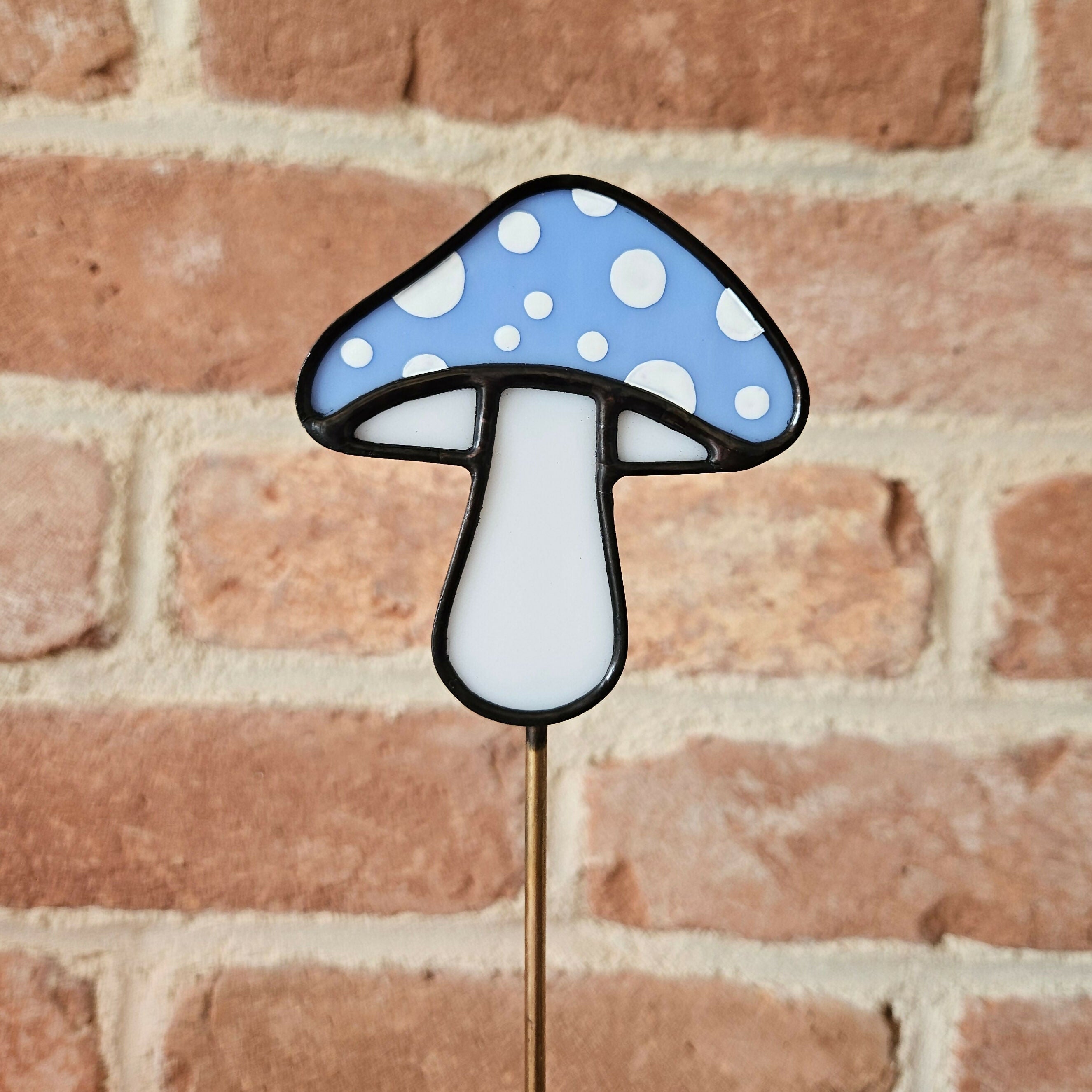 Blue Spotted Mushroom Stained Glass Plantstake