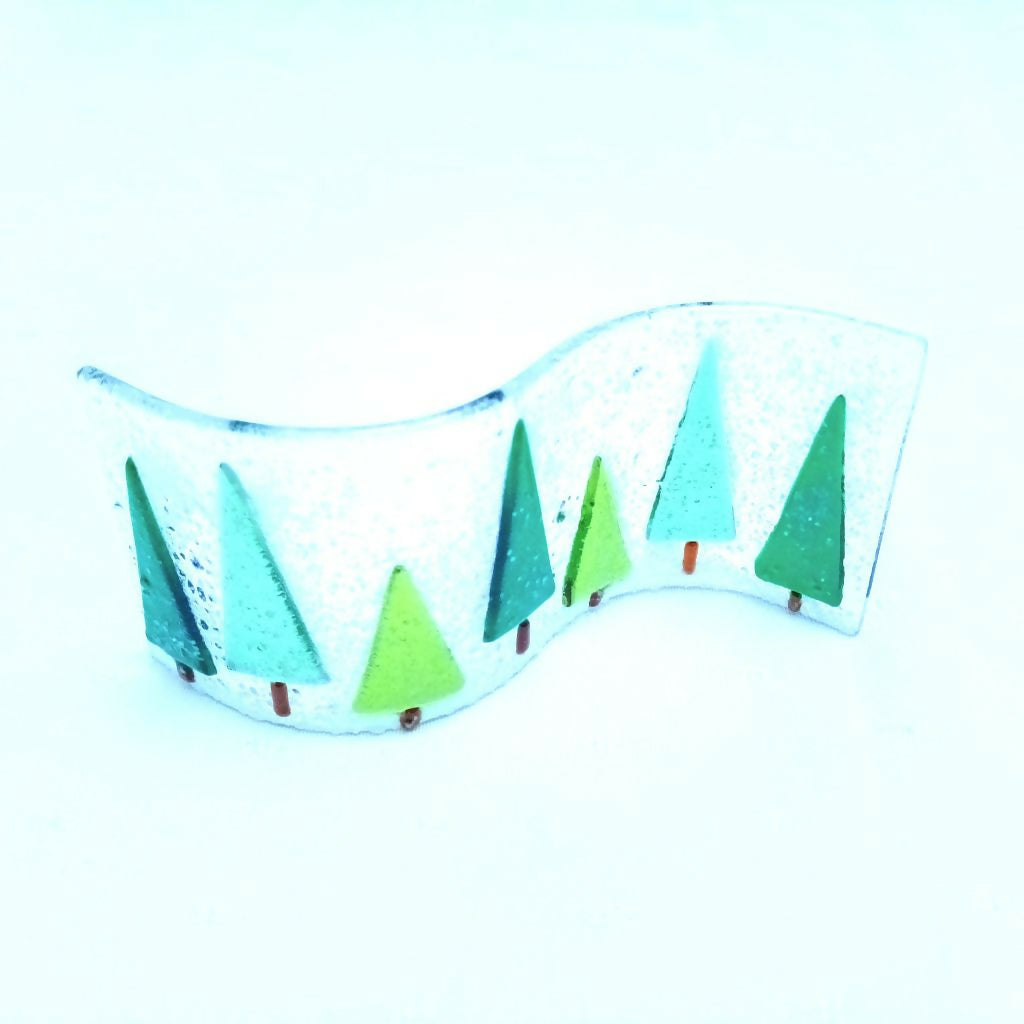 Fused Glass Wave With Christmas Trees