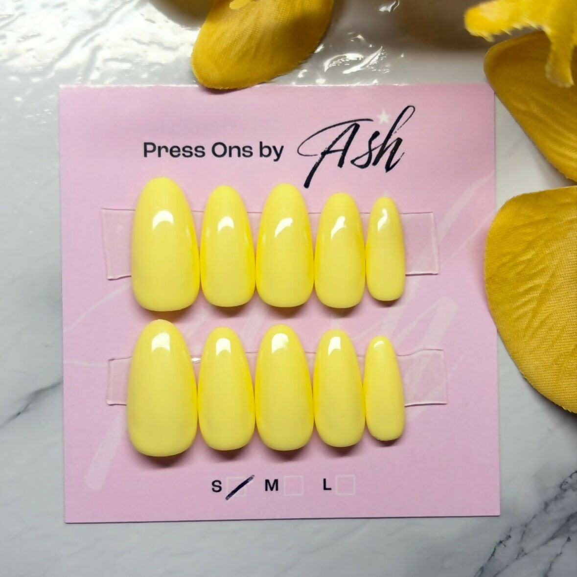 Reusable Yellow Handmade Press On Nails