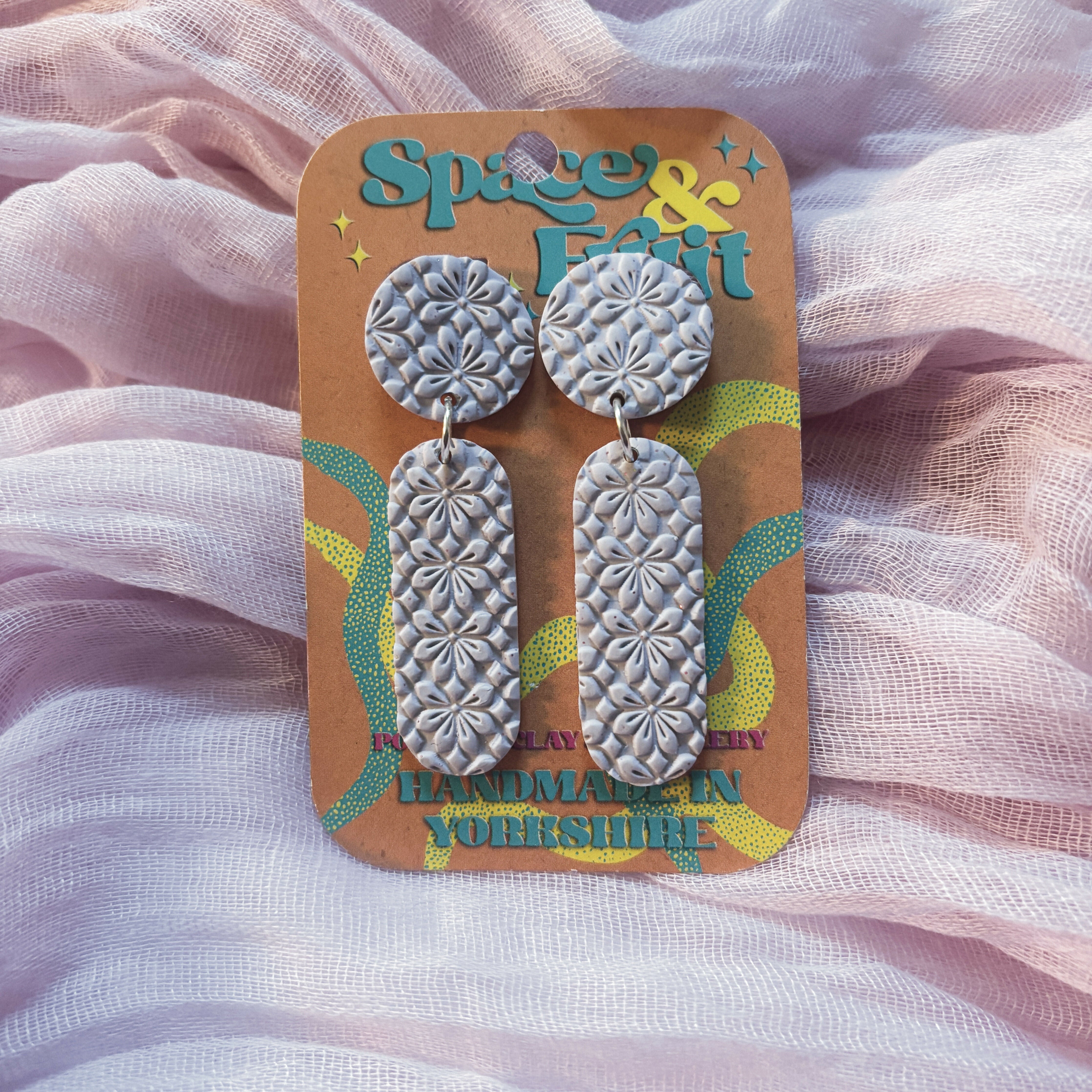 Embossed Floral Geometric Polymer Clay Earrings