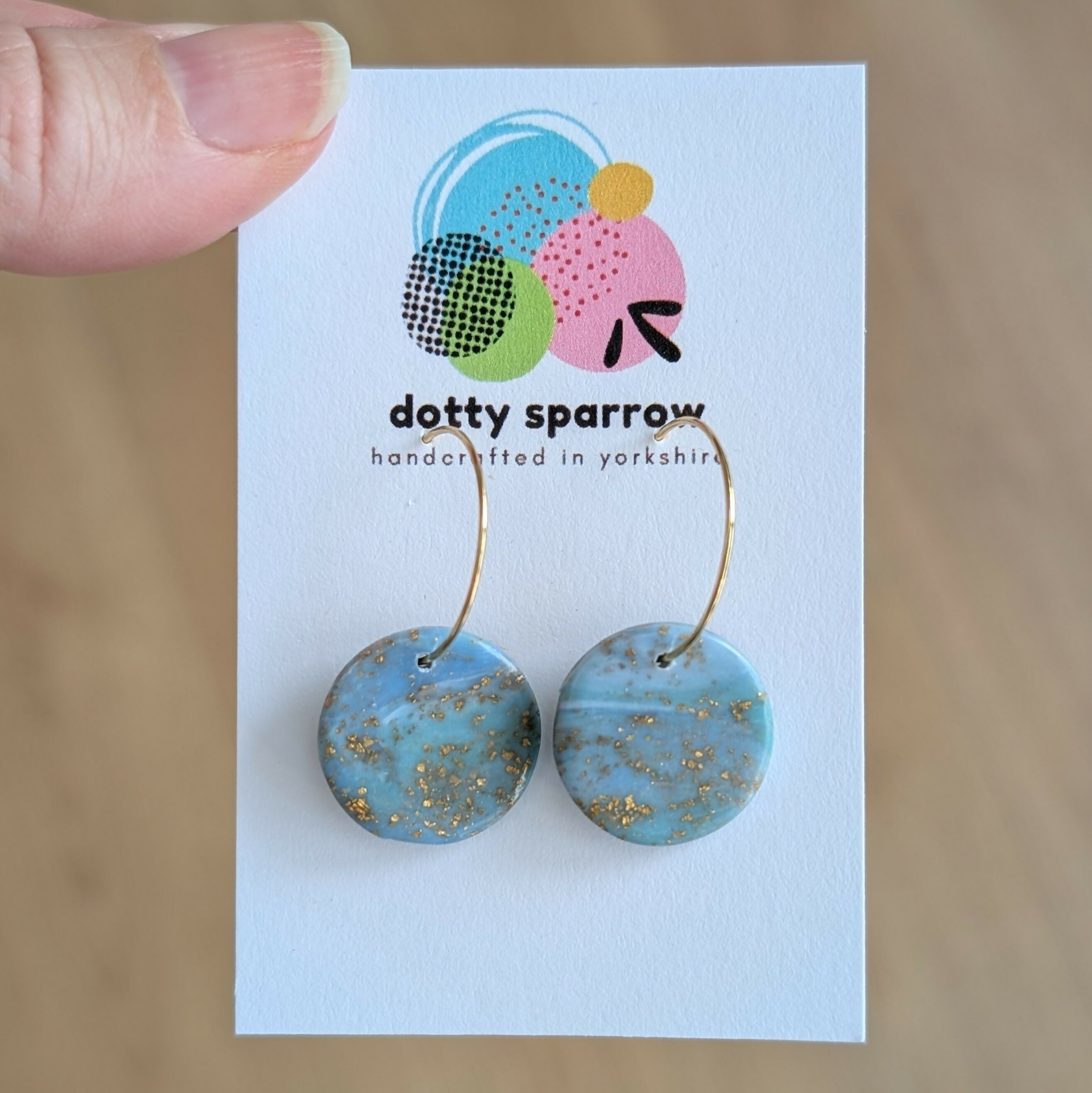 Pale Blue Green & Gold Faux Stone Circle Hoop Handmade Polymer Clay Earrings