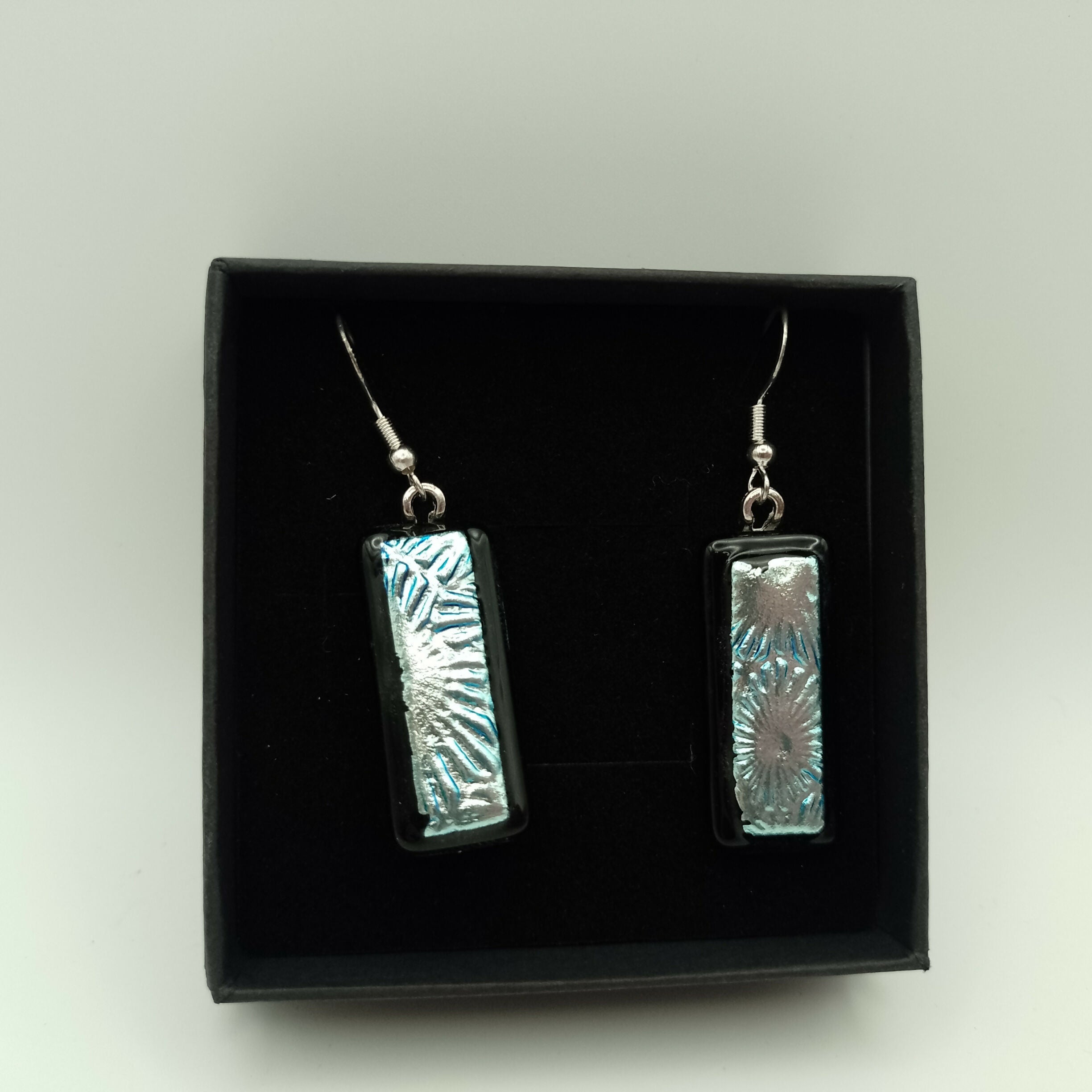 Silvery Blue Dichroic Glass Earrings