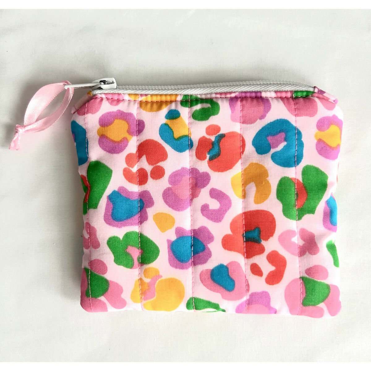 Pink Animal Print Quilted Coin Purse / Card Holder