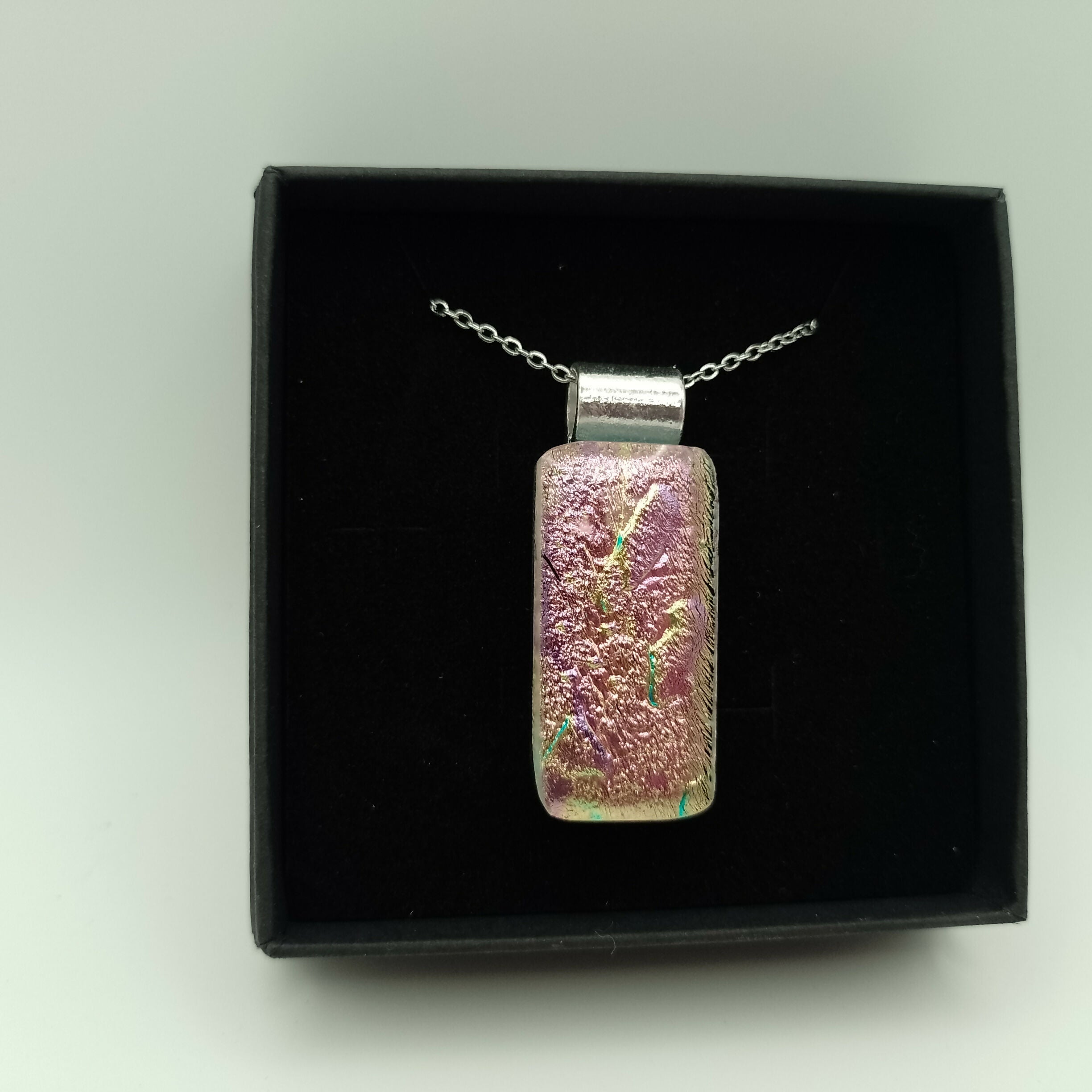 Pink, Gold and Purple Dichroic Glass Pendant