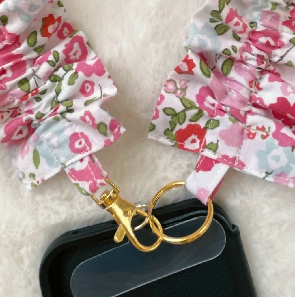 Handmade Ruffled Crossbody Phone Holder Pink Ditsy