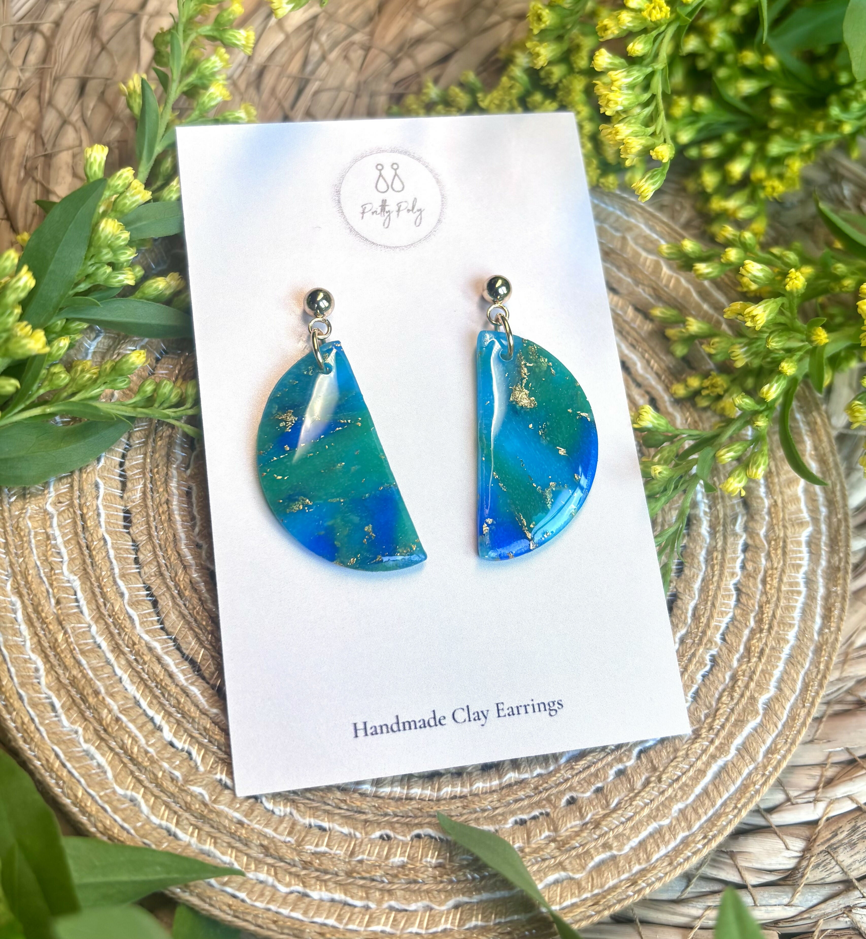 Ocean Dream Collection - Medium Semi Circle Polymer Clay Earrings