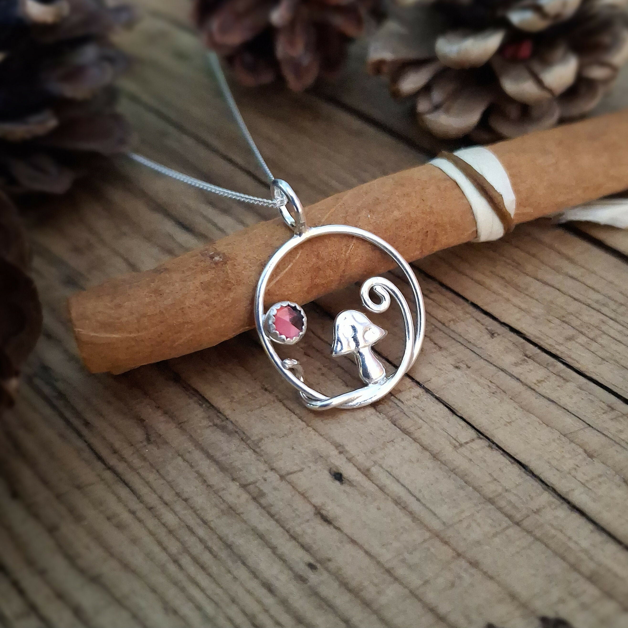 Handmade Silver Toadstool Garnet Necklace