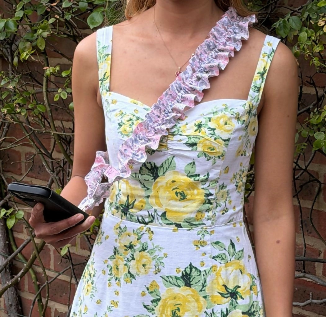 Handmade Ruffled Crossbody Phone Strap Yellow Ditsy