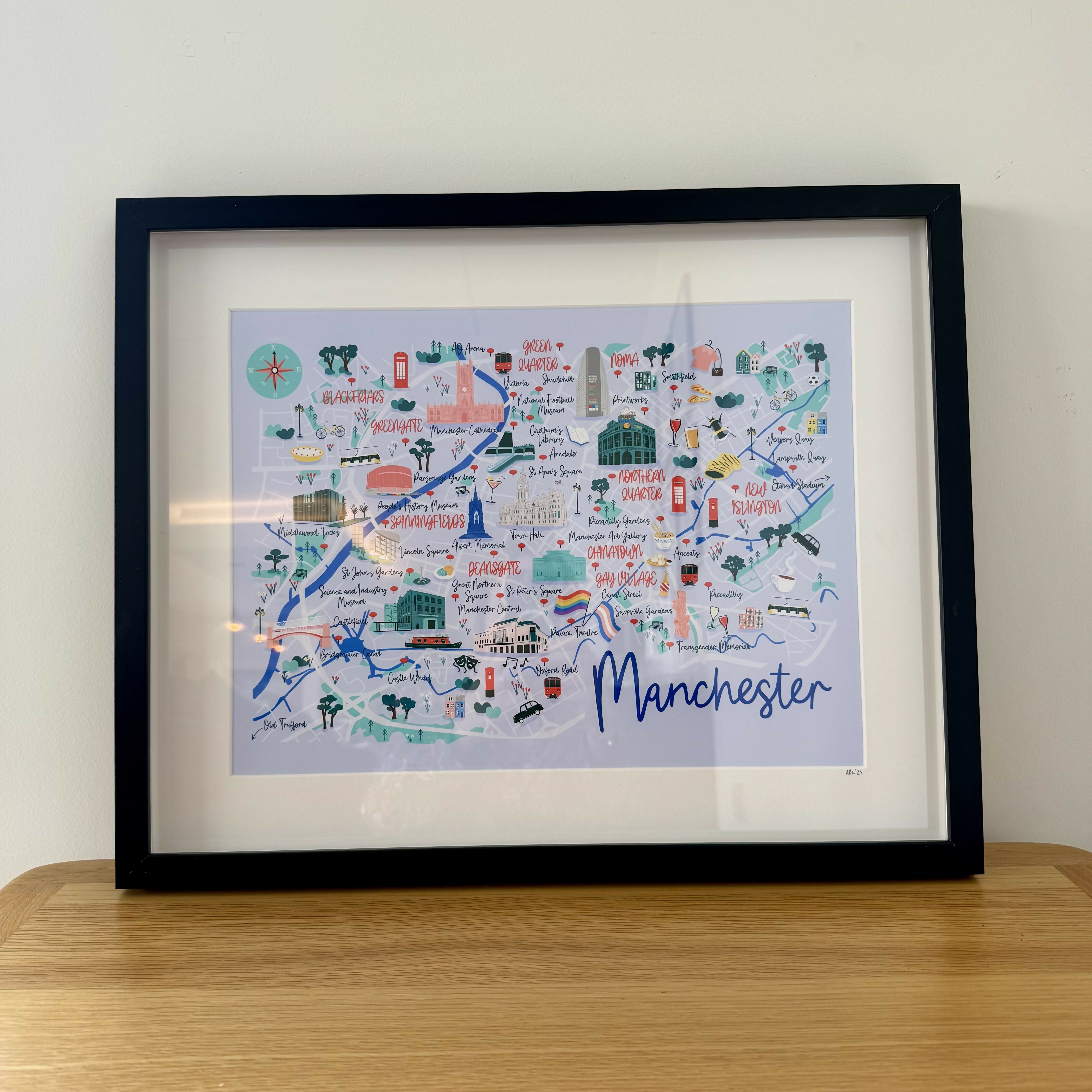 Black Framed Manchester Art Print