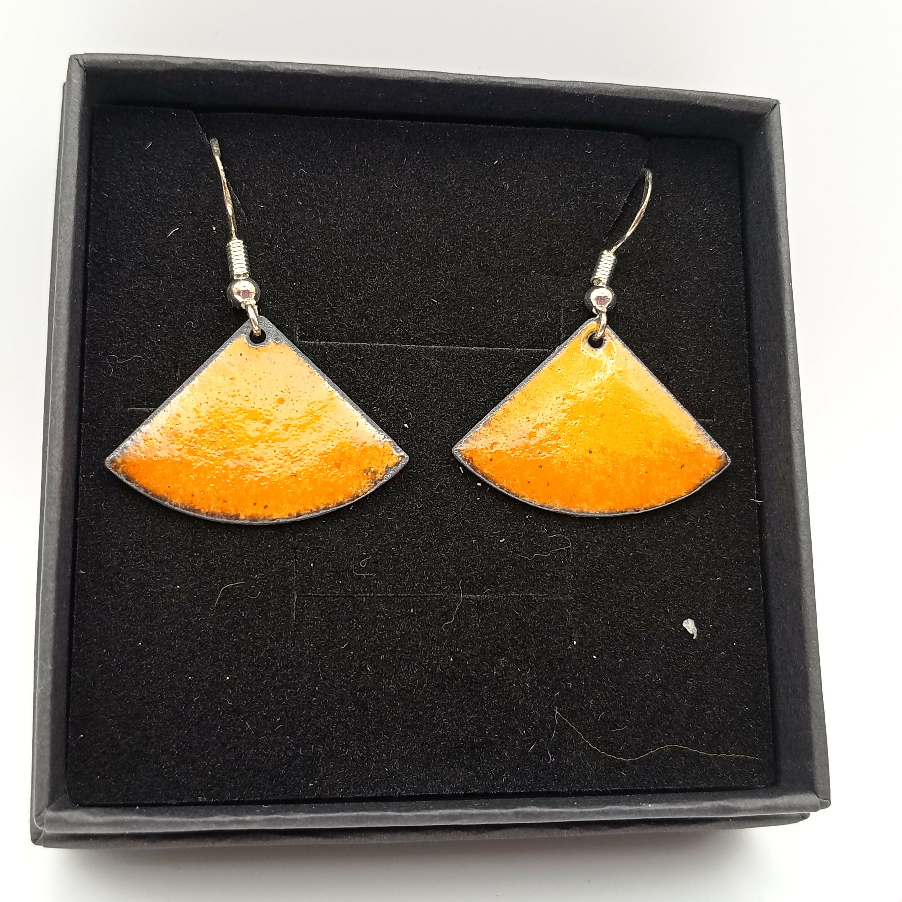 Yellow and Tangerine Orange Fan Enamel Earrings