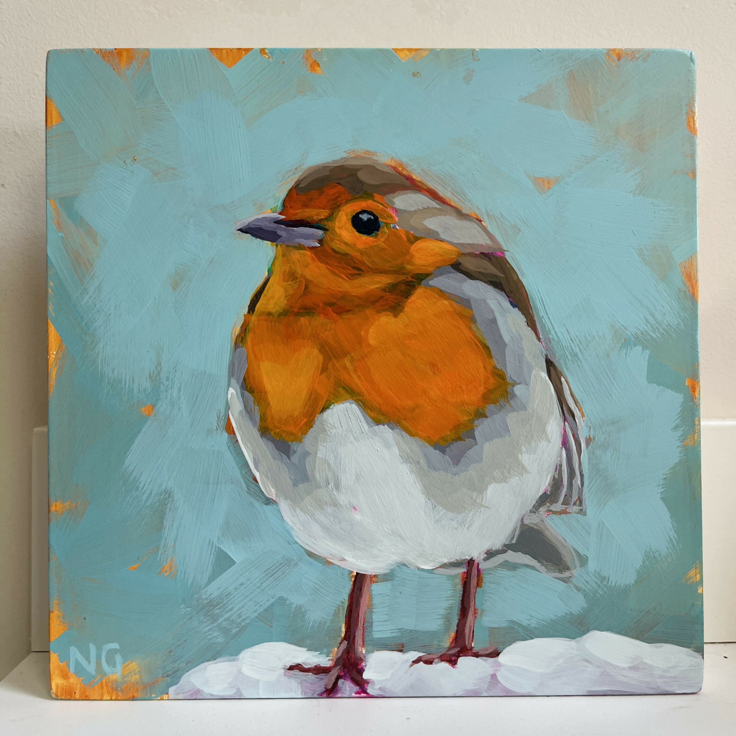 Robin in the Snow - Original Acrylic Painting