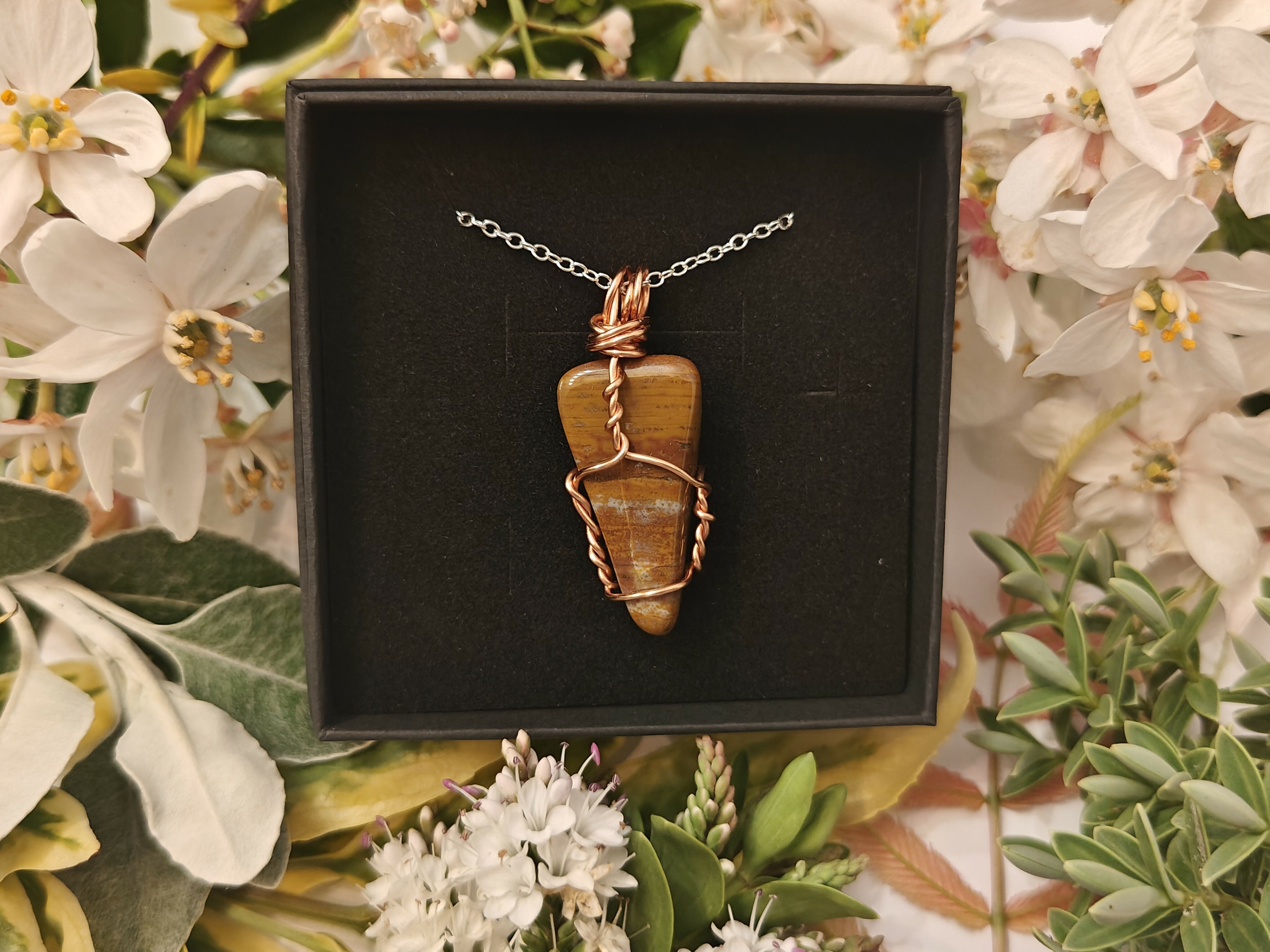 Jasper Wire Wrapped Crystal Necklace on Sterling Silver Chain