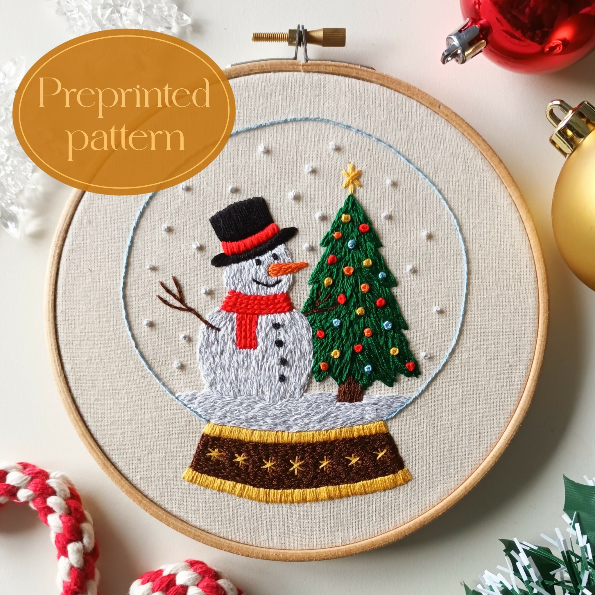 Preprinted Embroidery Pattern For Beginners - Snowman