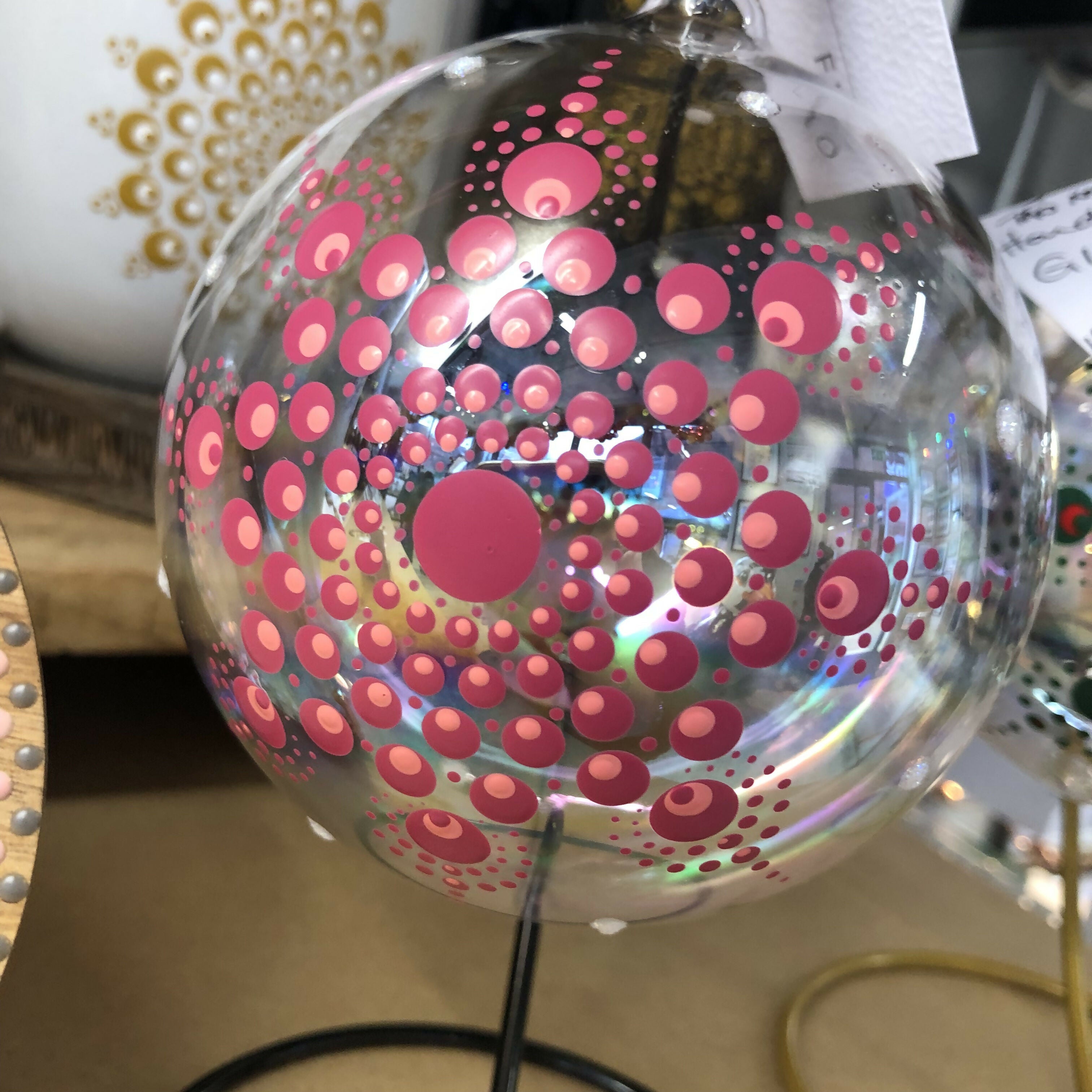 Hand Painted Large Glass Bauble: Raspberry and Coral