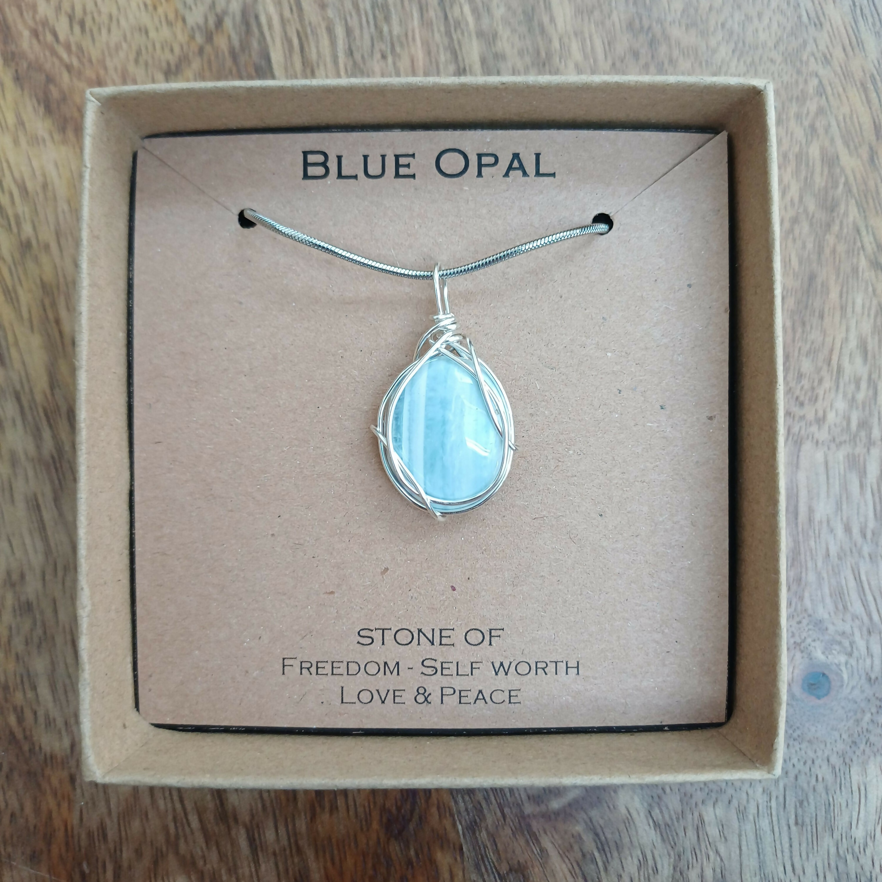 Blue Opal Wire Wrapped Pendant
