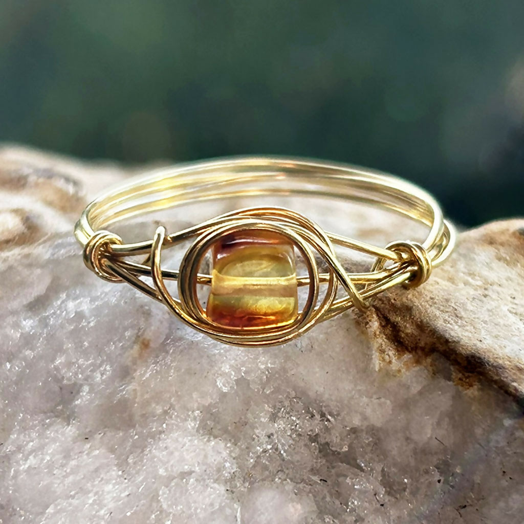 Handmade Gold Vermeil Wire Wrapped Amber Ring