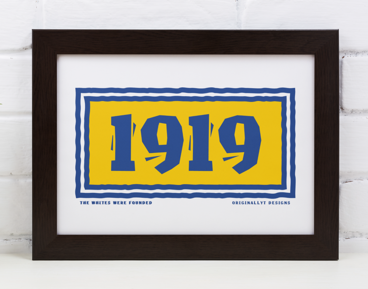 Leeds Utd Art Print 1919 Lino Cut Design