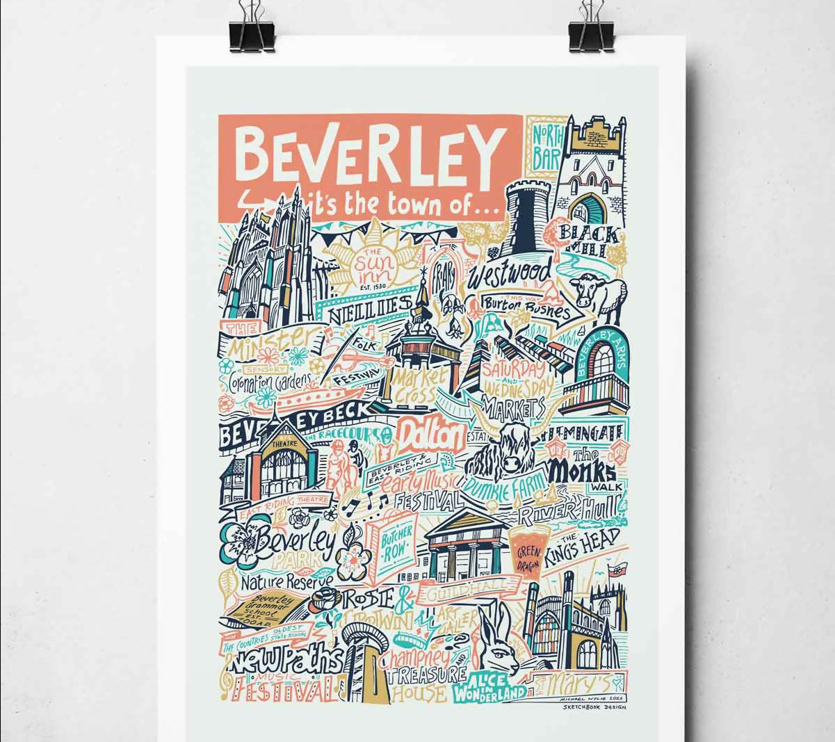 Beverley Landmarks A4 Print - Peach