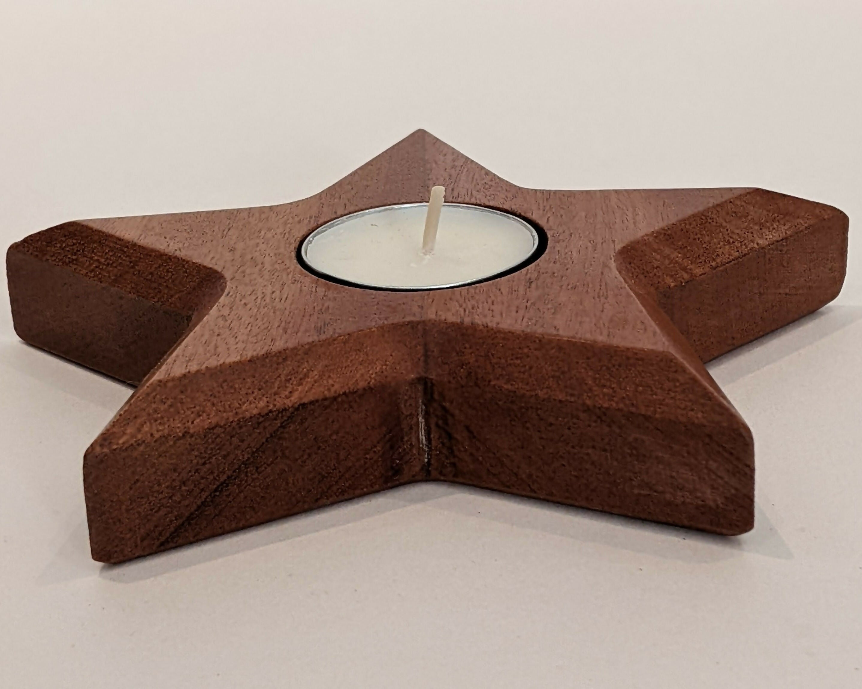 Mahogany Wood Star Tealight Holder