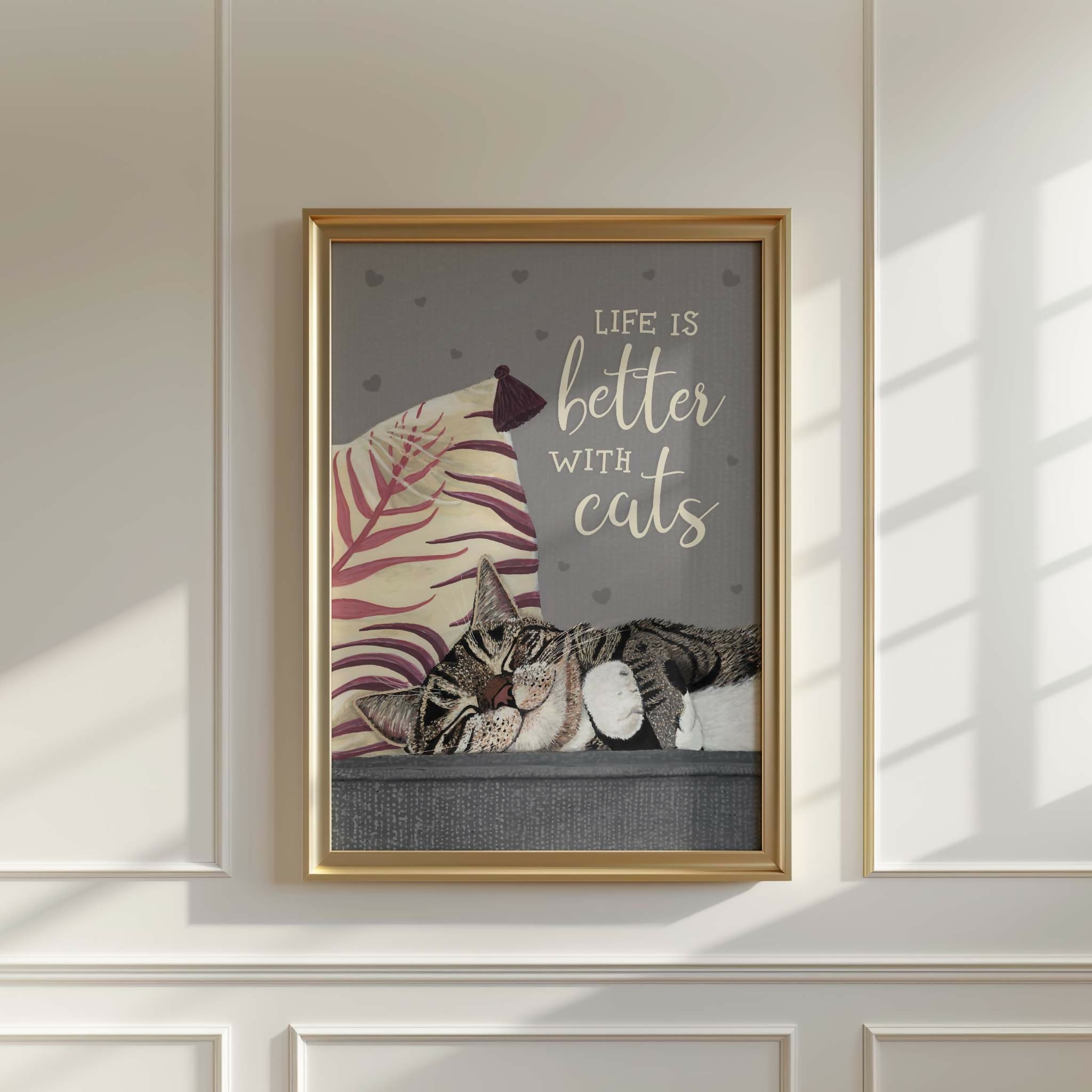 Tabby Cat Grey Art Print A4