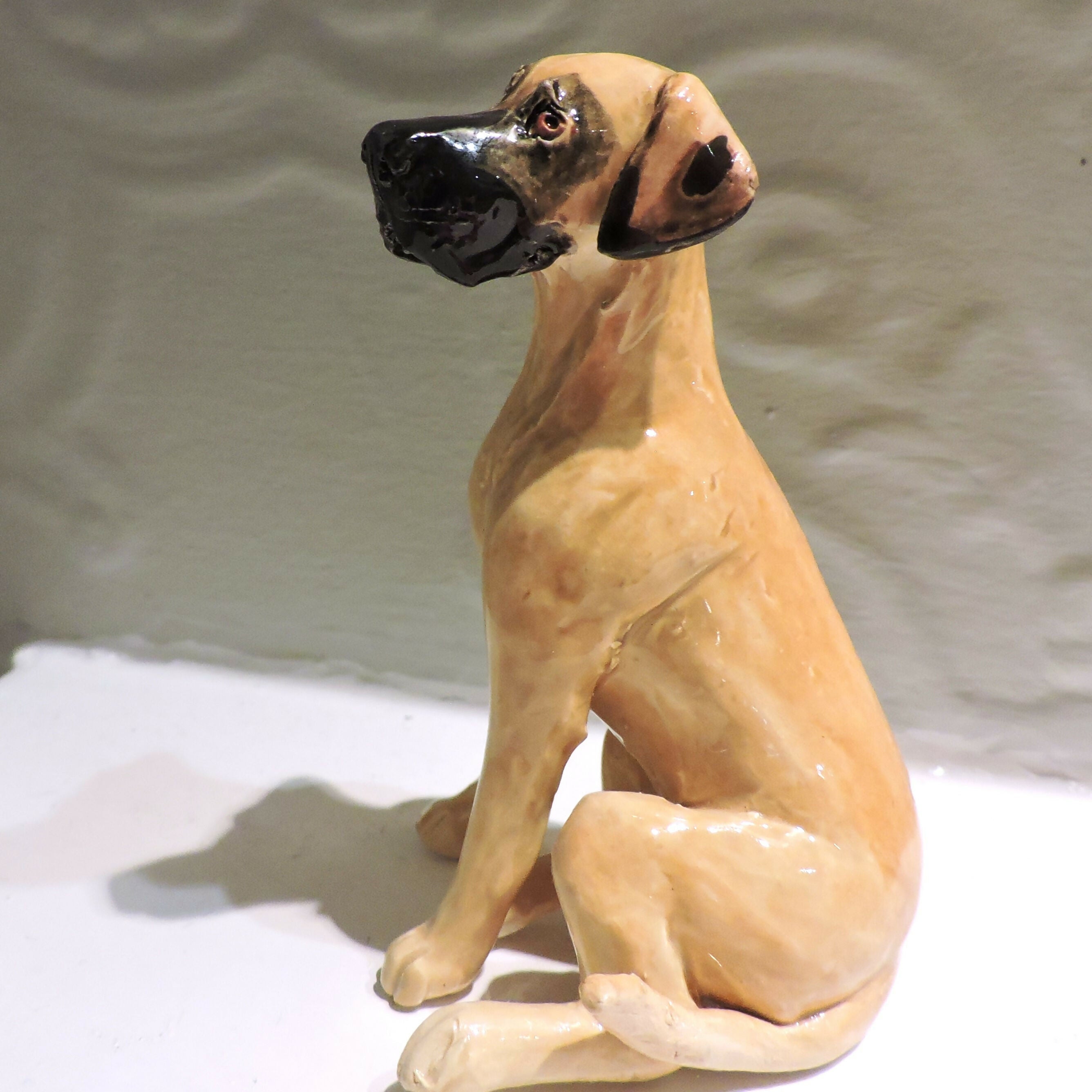Ceramic Great dane dog sculpture, Fawn