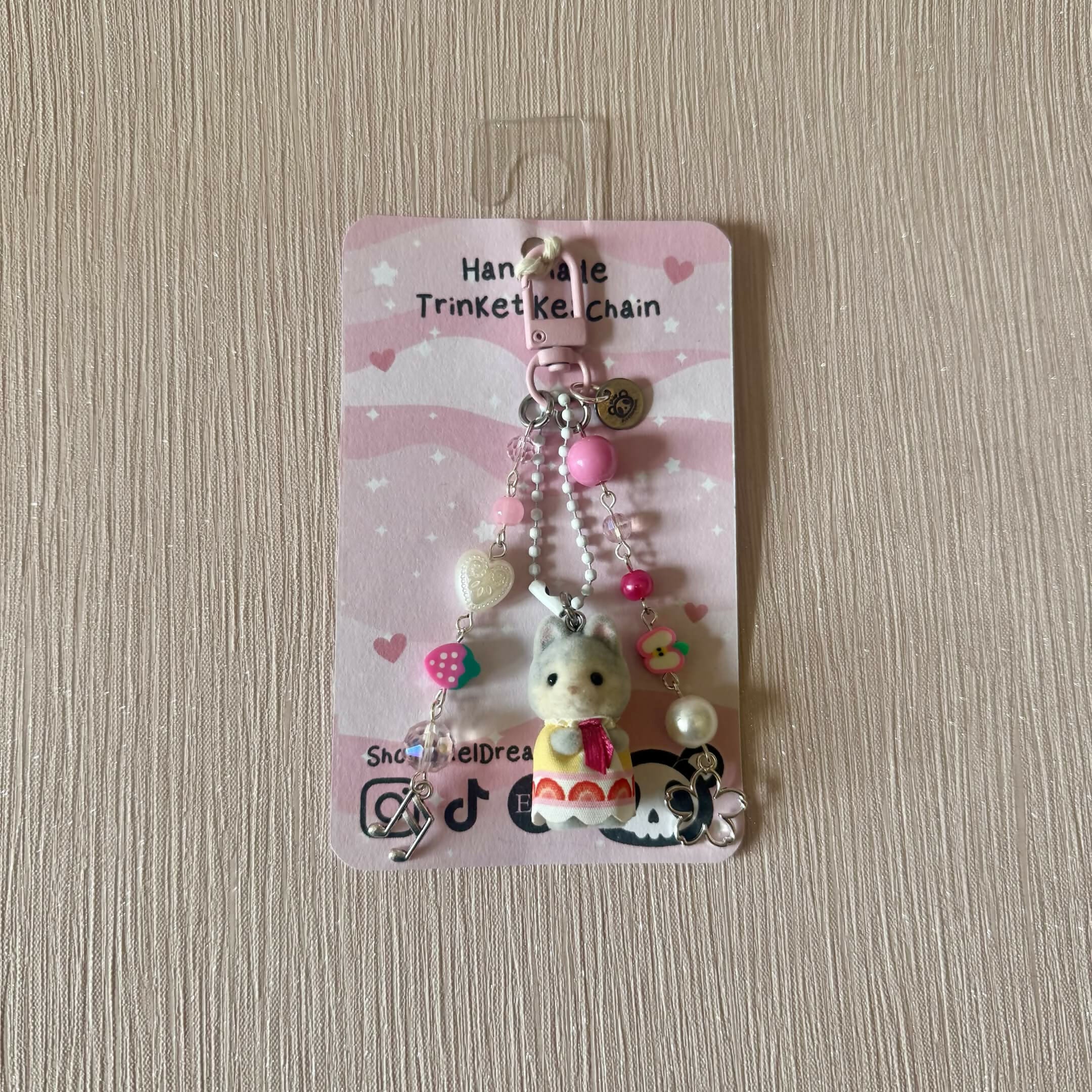 Fruity Baby Husky Pink Toy Figure Beaded Trinket Keychain