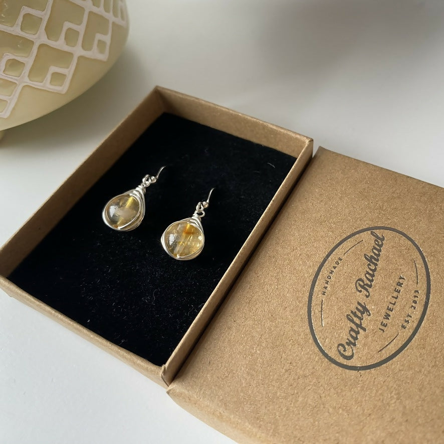 Citrine Drop Earrings, Sterling Silver
