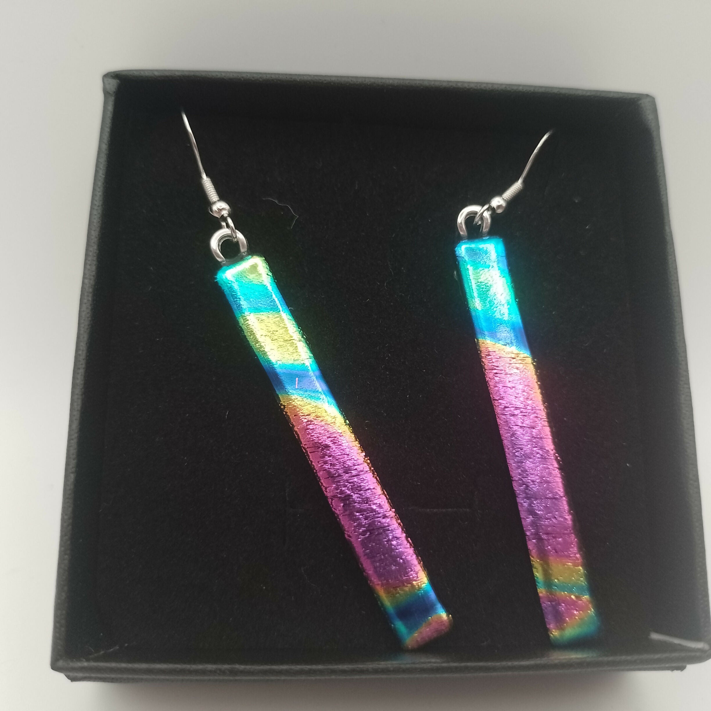 Green, Blue and Pink Dichroic Earrings