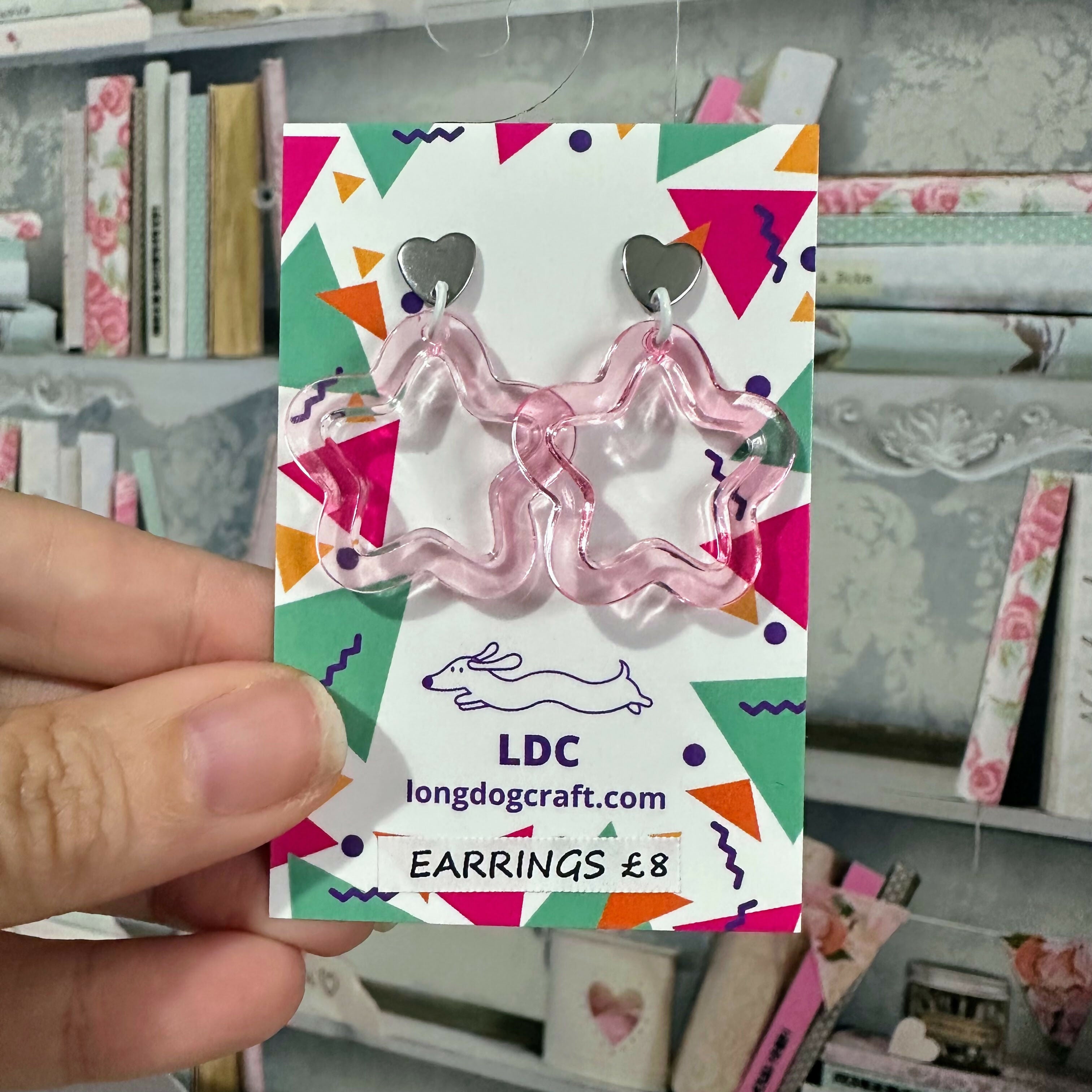 Acrylic Star Drop Stud Pink