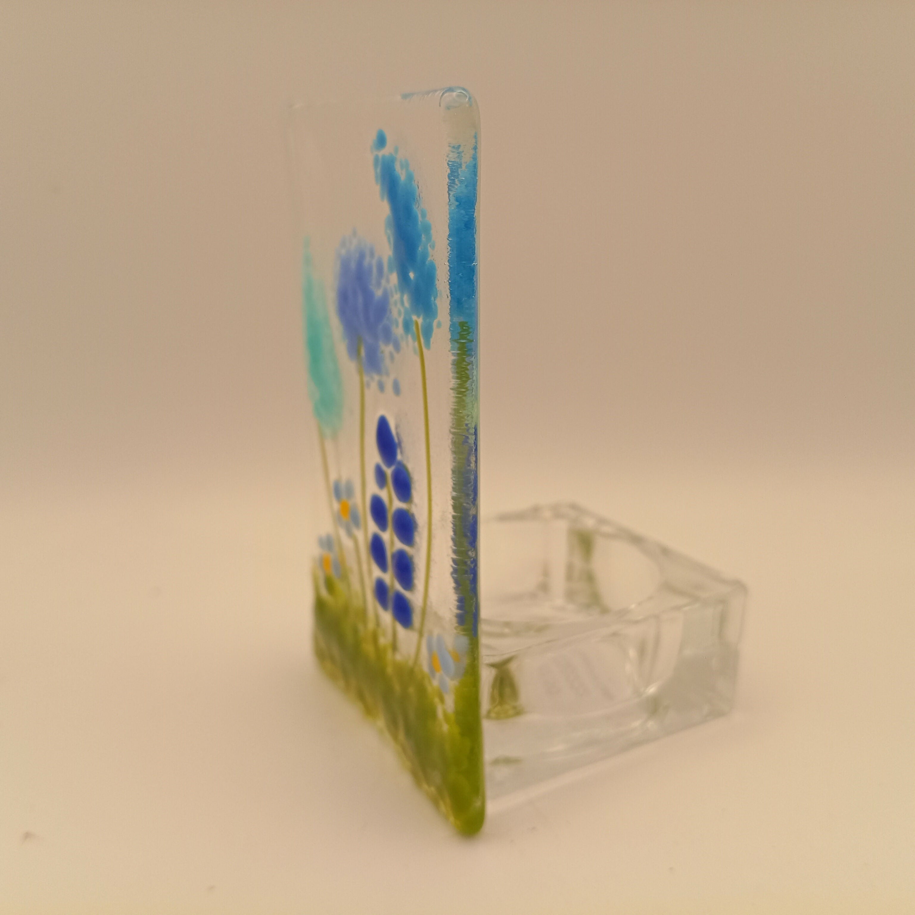 Fused Glass Blue Flowers Tealight
