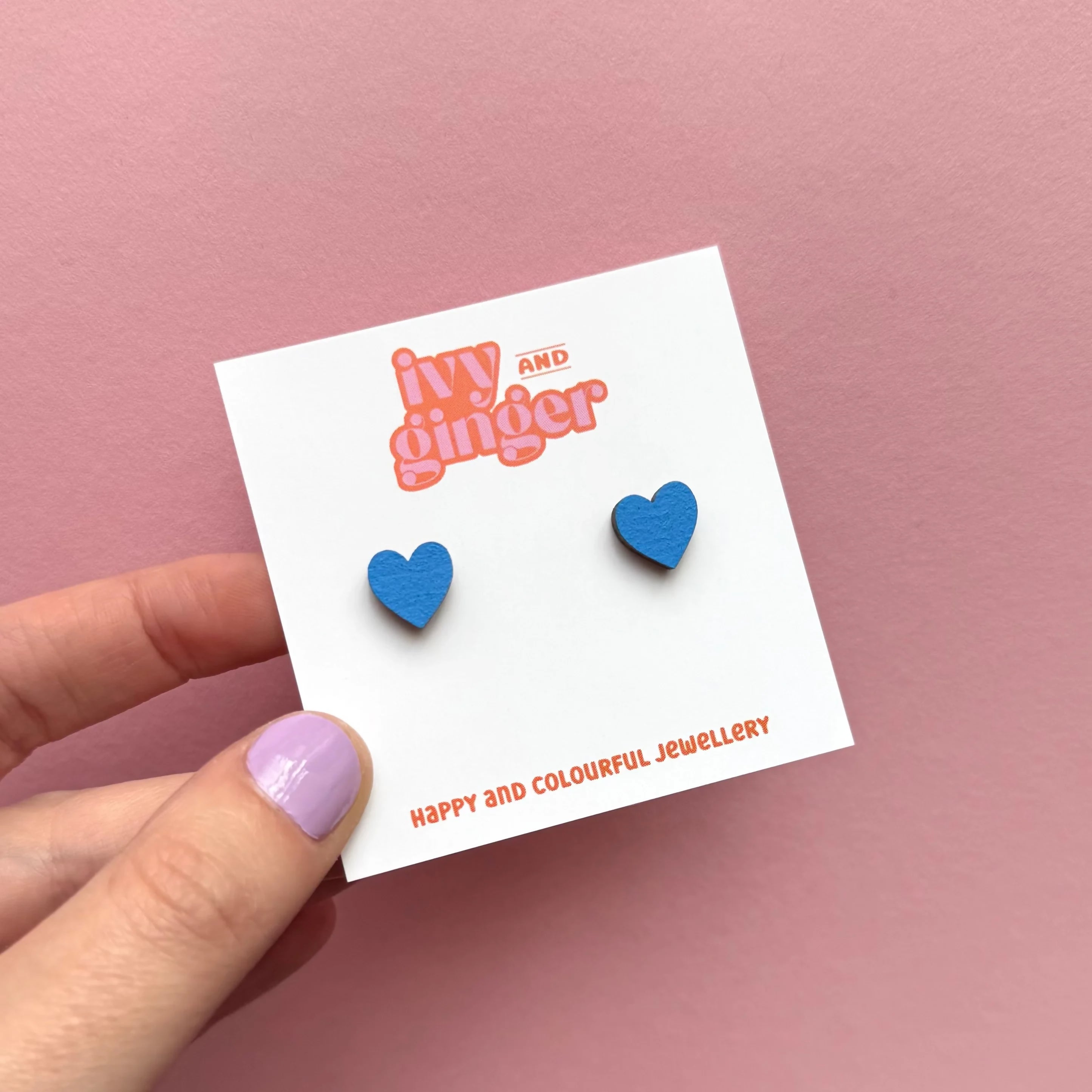 Hand Painted Blue Mini Heart Stud Earrings