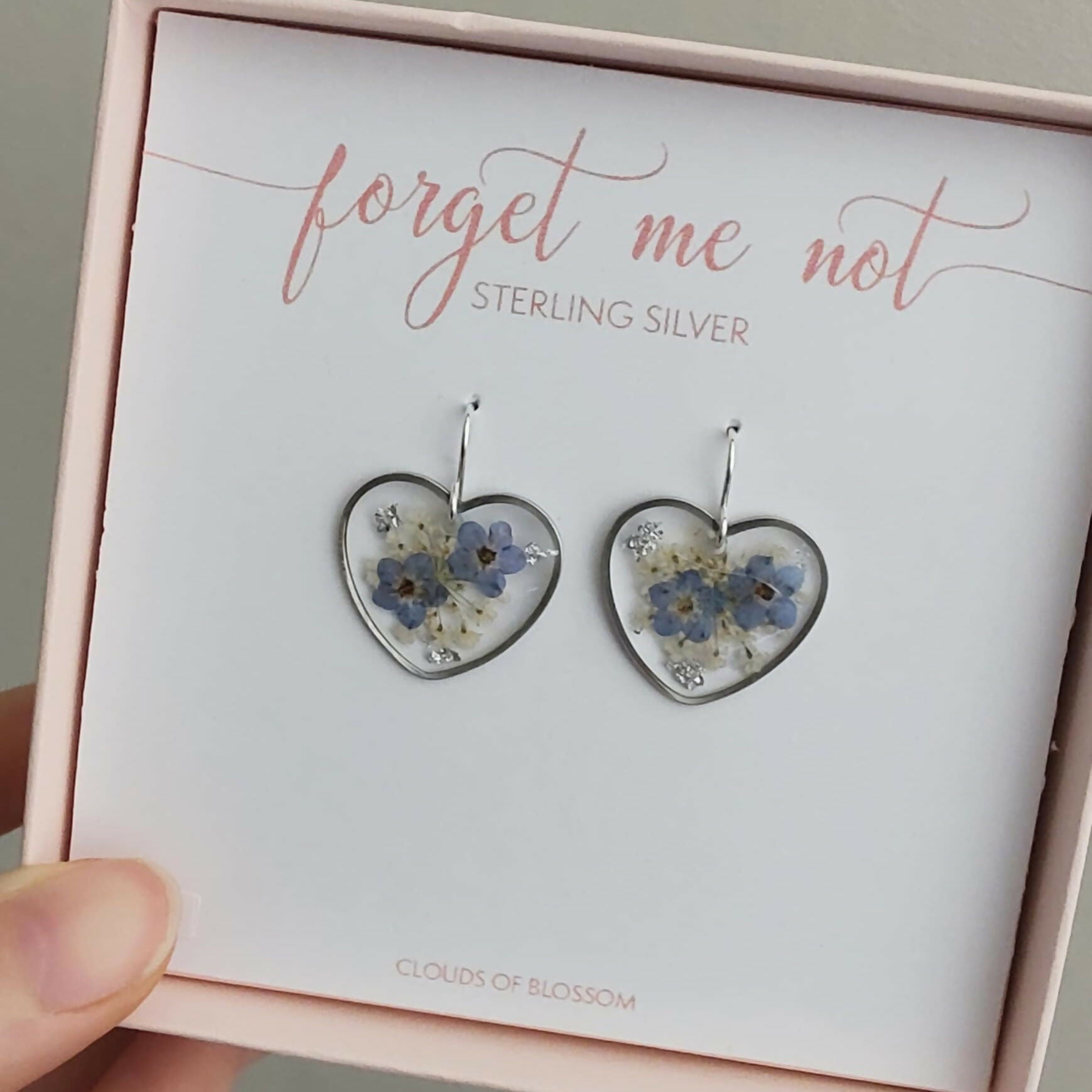 Forget Me Not Heart Earrings Sterling Silver
