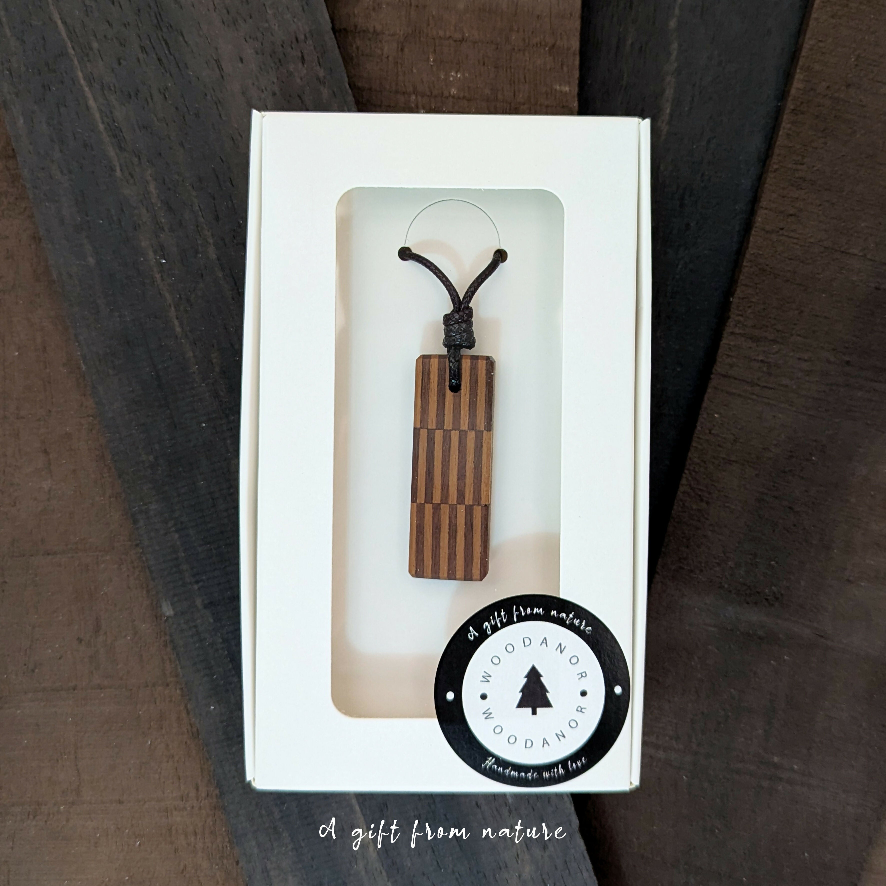 Geometric Block Striped Wooden Pendant