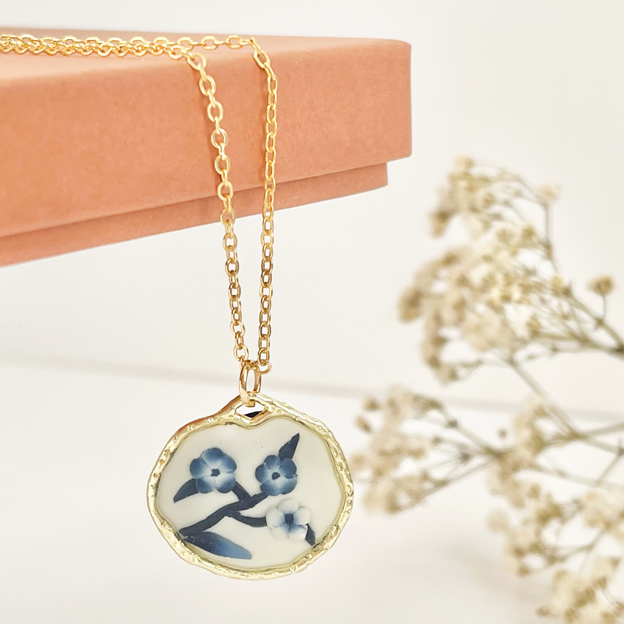Blue China Necklace No. 2 - Handmade Polymer Clay Necklace