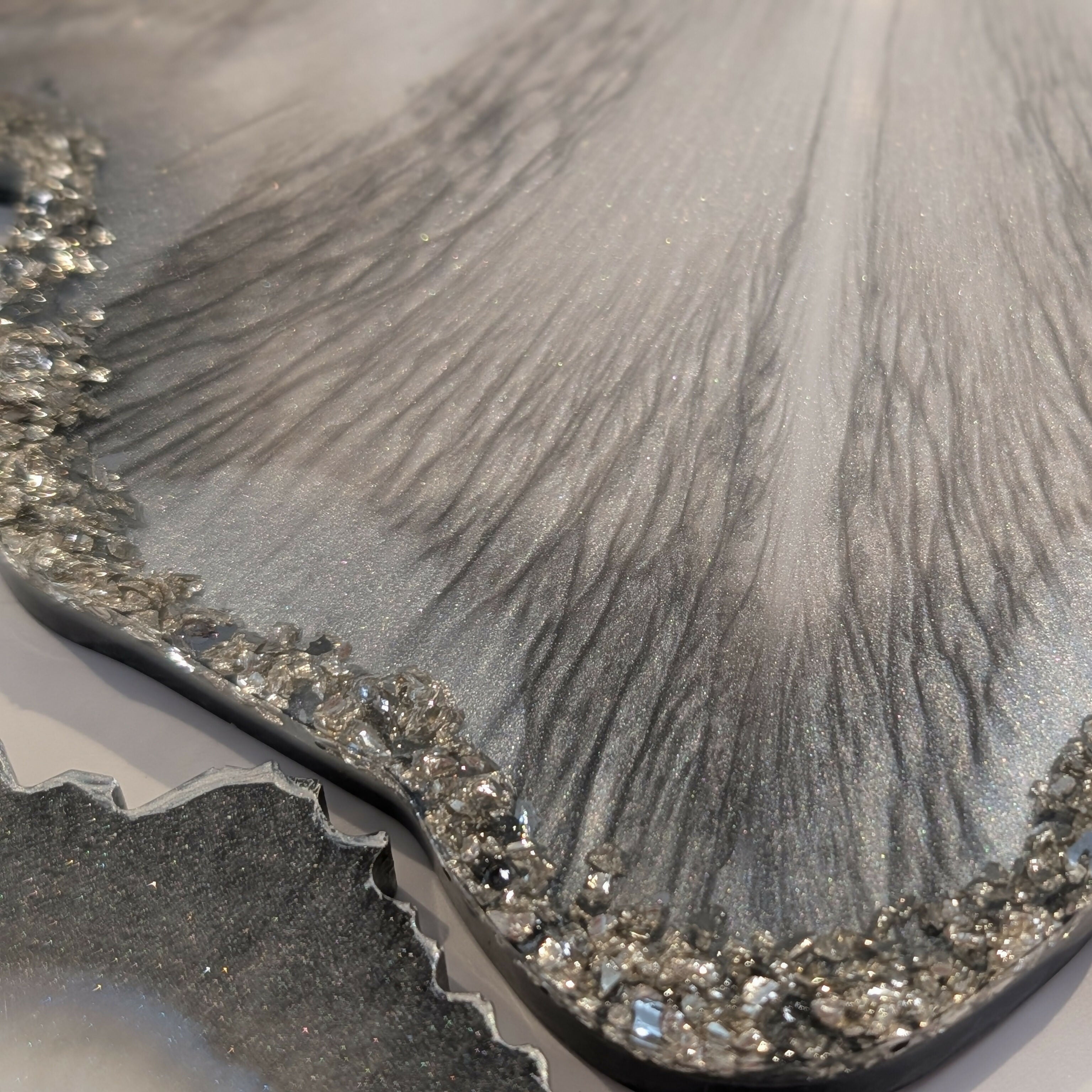 ELEGANT SILVER GREY HANDMADE WITH STONE TRAY AND COASTERS SET