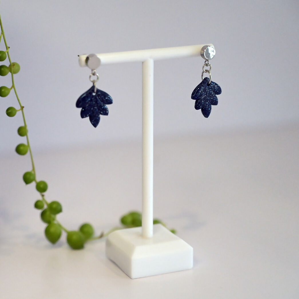 Midnight Blue Sparkle Dangle Earrings - Handmade Polymer Clay - Polly Plant