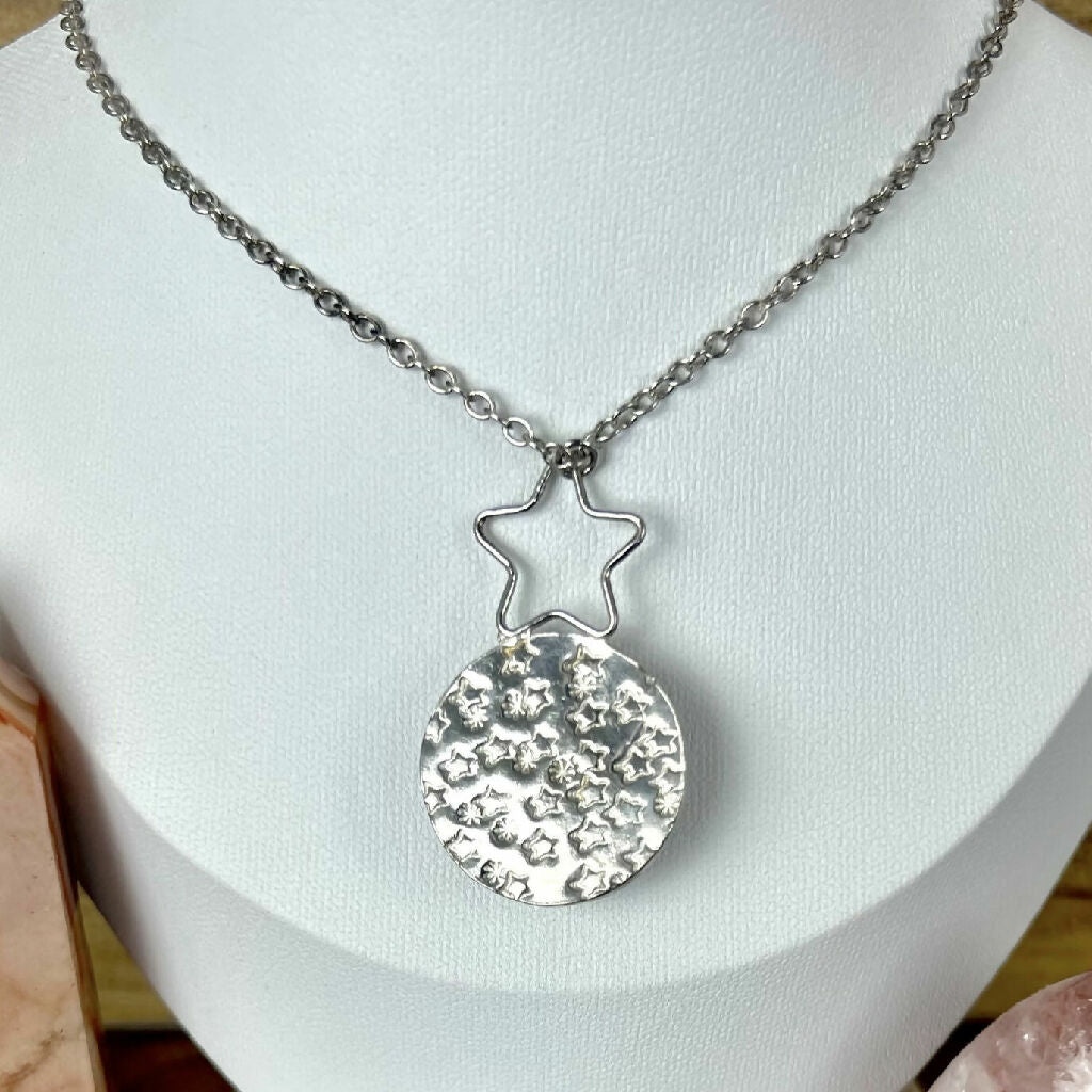 Rose Quartz and Sterling Silver “Man In The Moon” Pendant Necklace