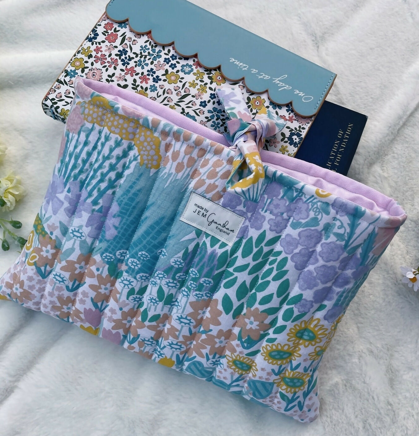 Handmade Quilted Book Sleeves with Ribbon Closure Meadow Prints