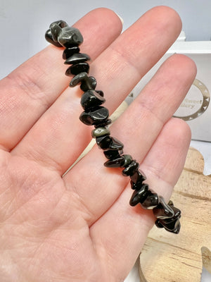 Black obsidian chip bracelet