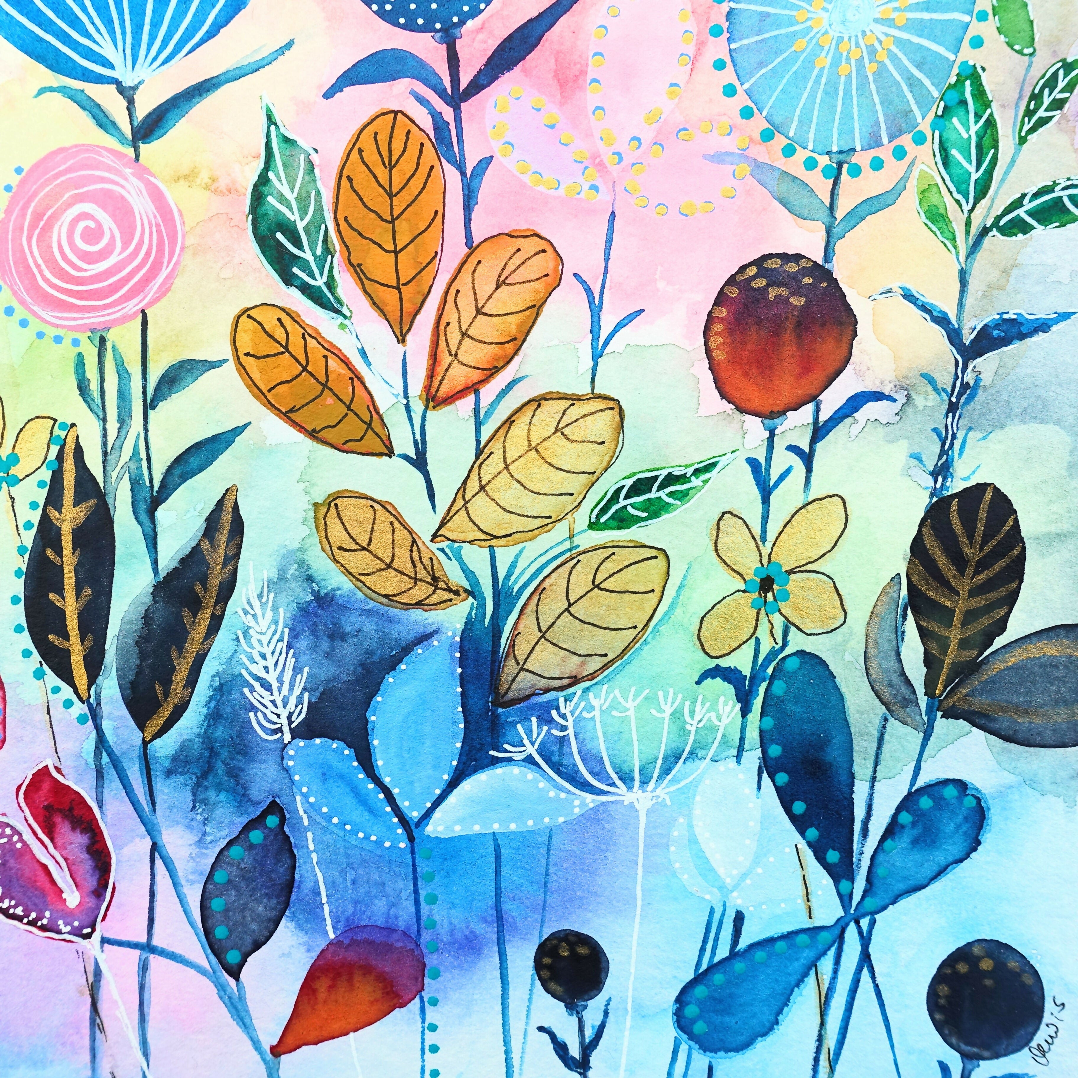 'Seed Heads & Autumn Leaves' Original Mixed Media Painting