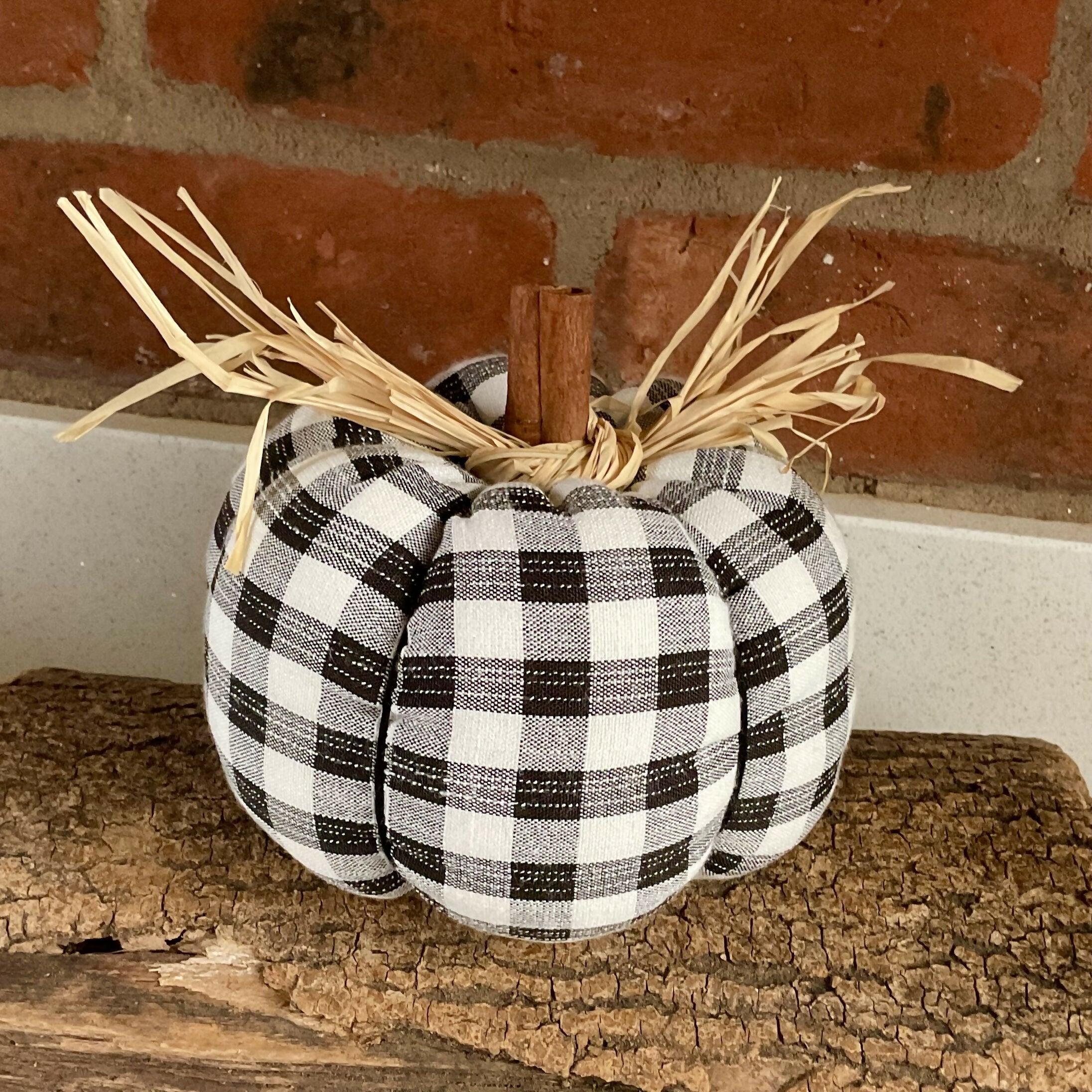 Handmade Pumpkin Decoration In Black And White Gingham Check, Halloween Or Autumn Ornament