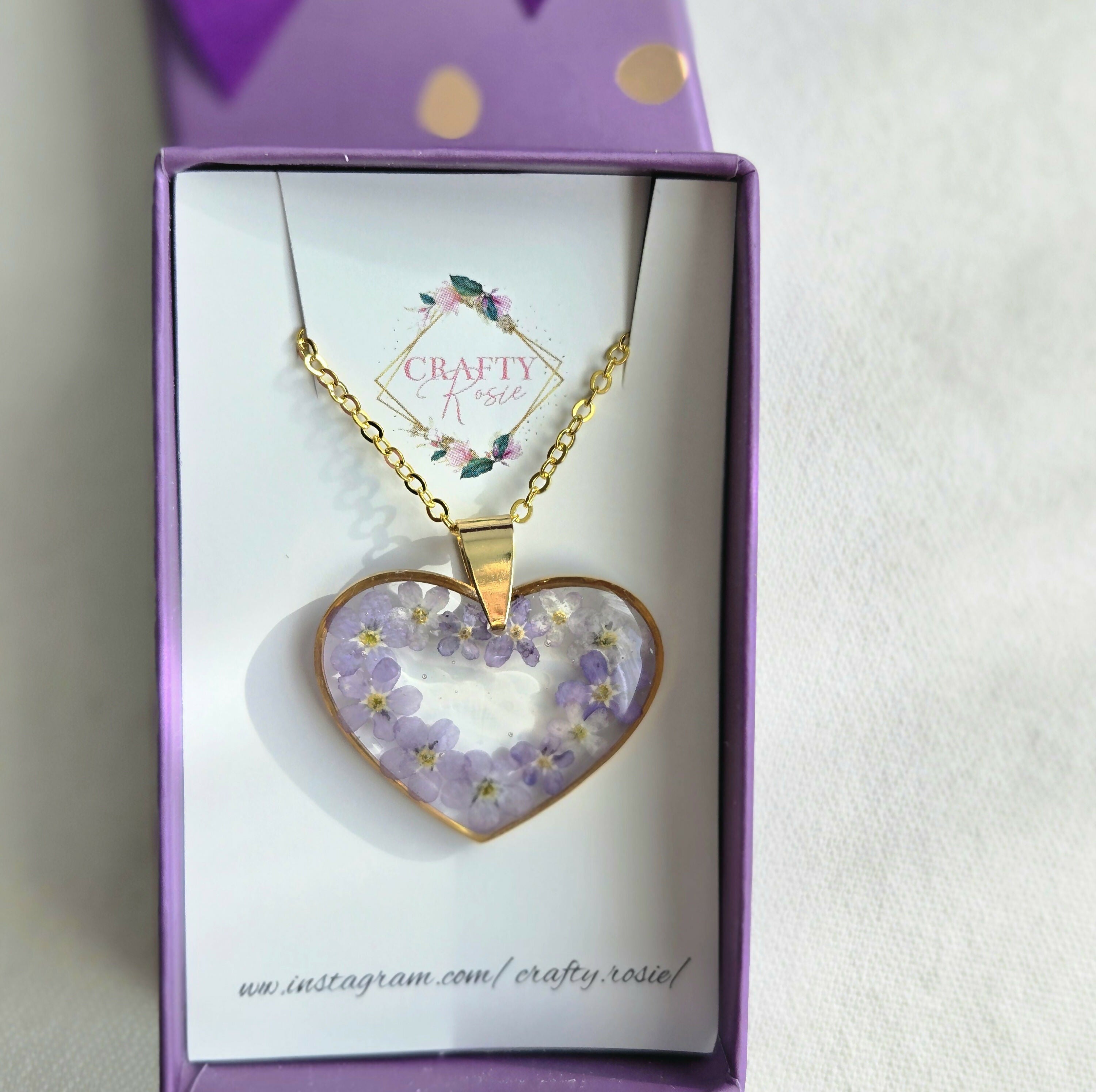 Stainless Steel Real Dried Forget Me Not Flowers Necklace