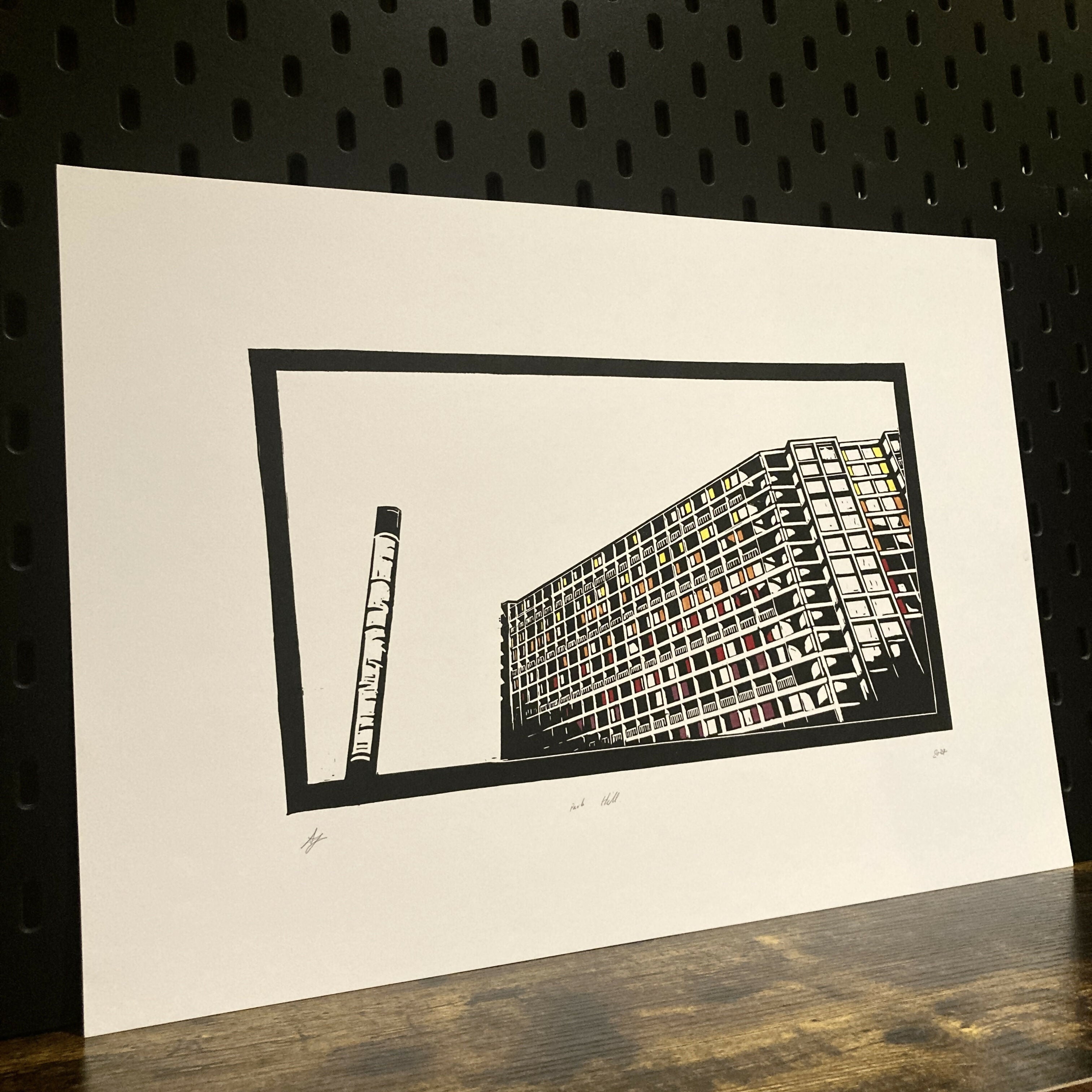 Park Hill flats Sheffield - A3 Hand Carved Lino Print On Card