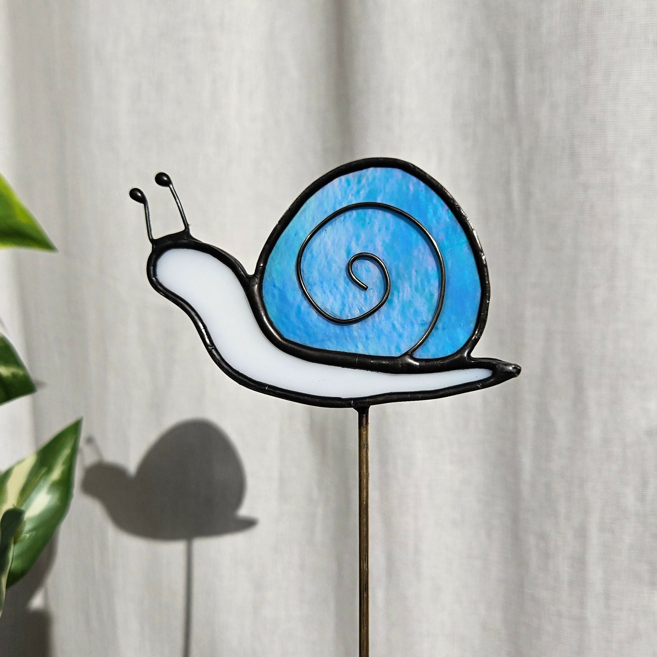 Iridescent Blue Snail Stained Glass Plantstake