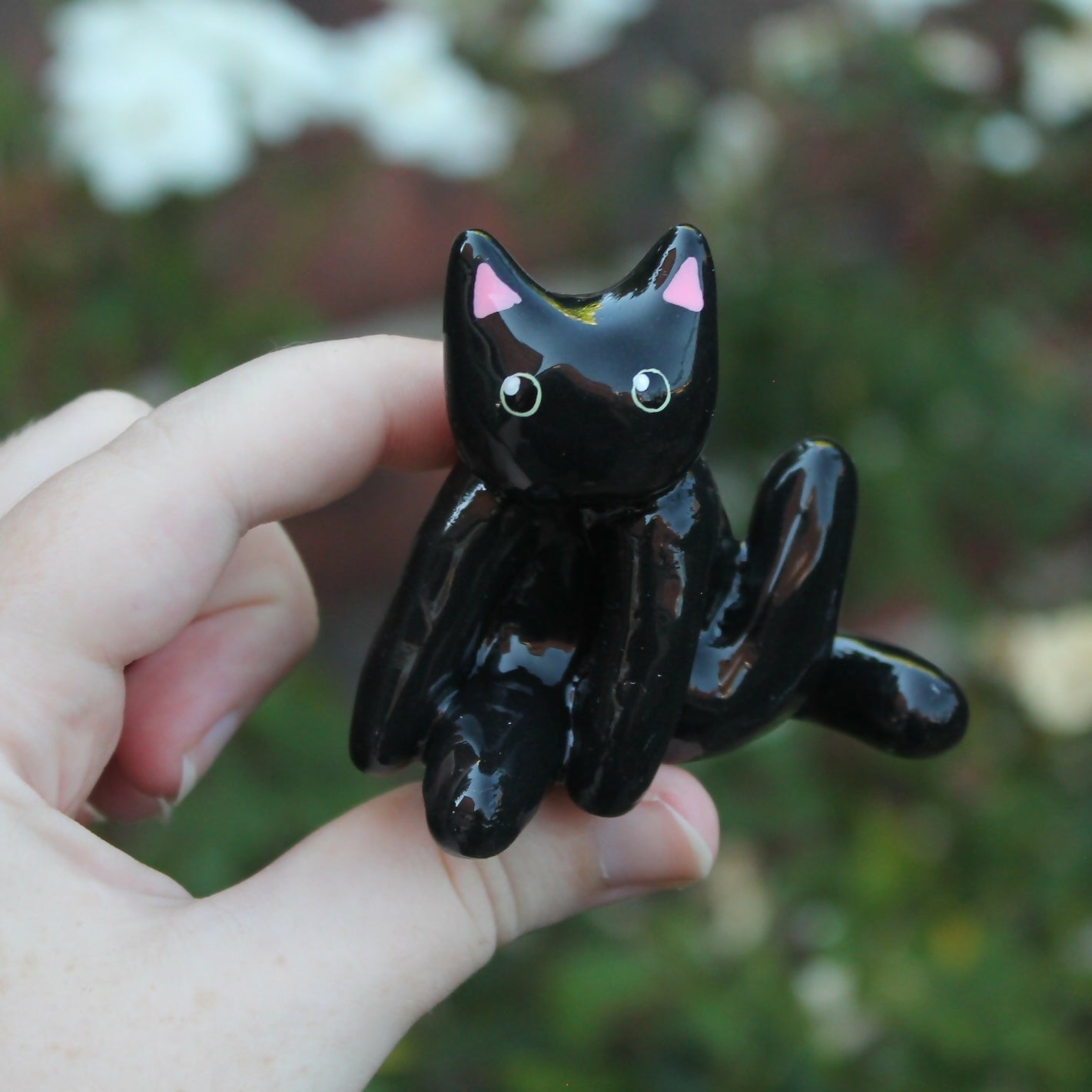 Handmade Polymer Clay Sitting Cat Figure - Black Cat